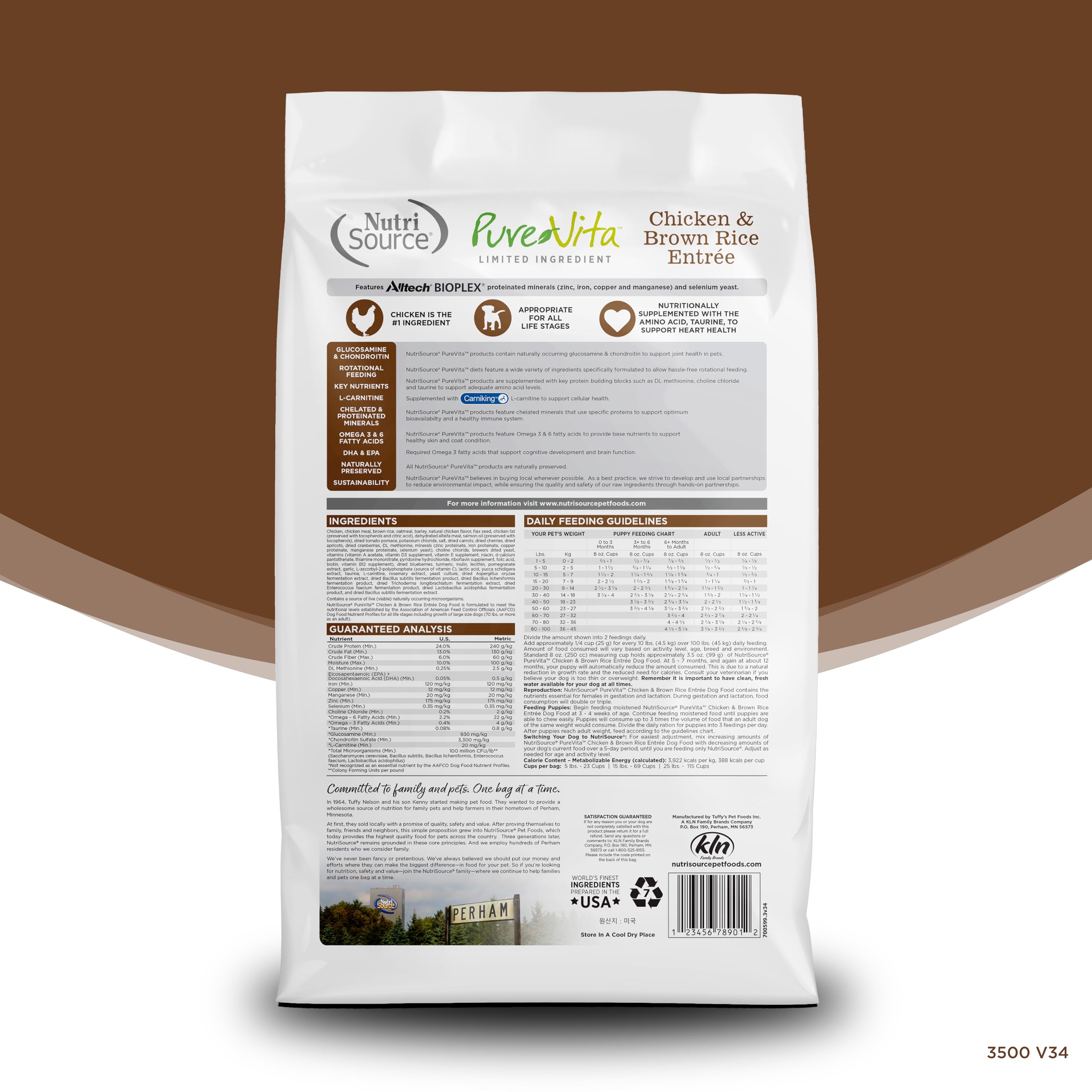 NutriSource Pure Vita croquetas con pollo sobre arroz integral para energía diaria