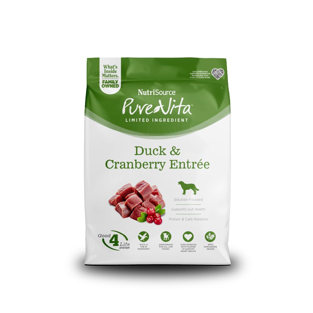 NutriSource Pure Vita pato-arandano croquetas: proteína única para perros activos
