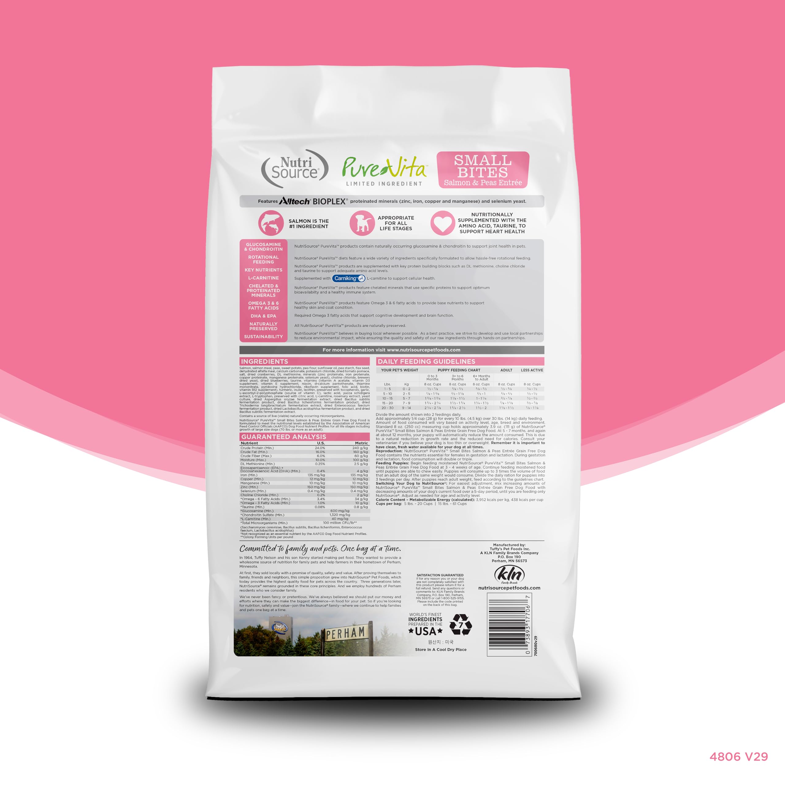 Textura crujiente de NutriSource Pure Vita Salmon y Guisantes para perros pequeños