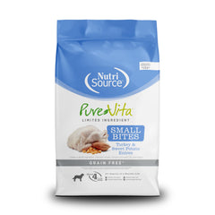 NutriSource Pure Vita sin granos con pavo y batata dulce, bolsa de 12 libras.