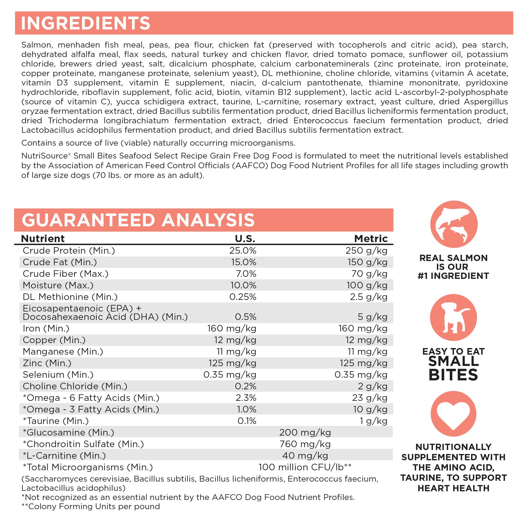 NutriSource Seafood Select: omega-3 y omega-6 balanceados para energía diaria.