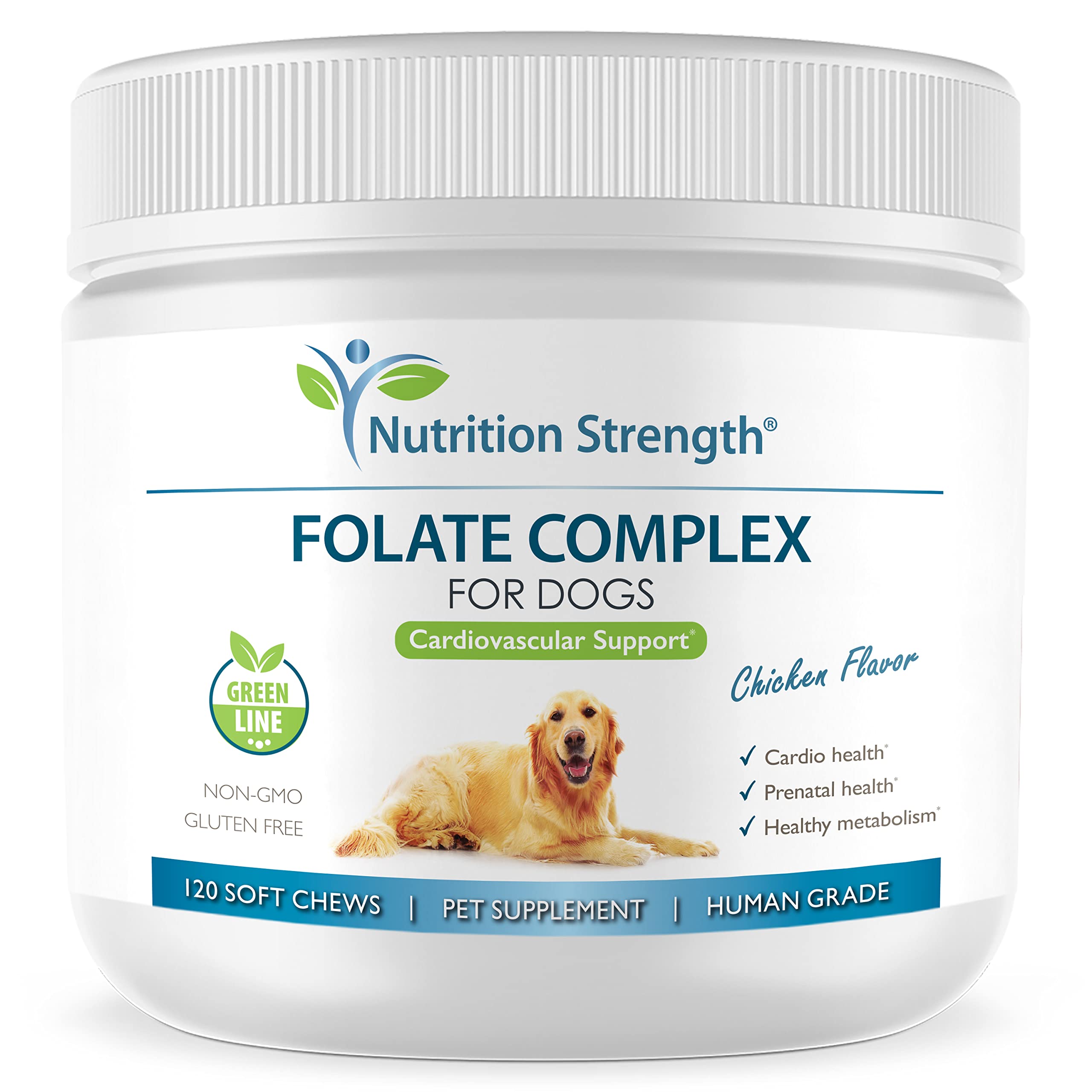 Nutrition Strength Folato para perros: botella vertida para facilitar la dosificación y apoyo cardiovascular.