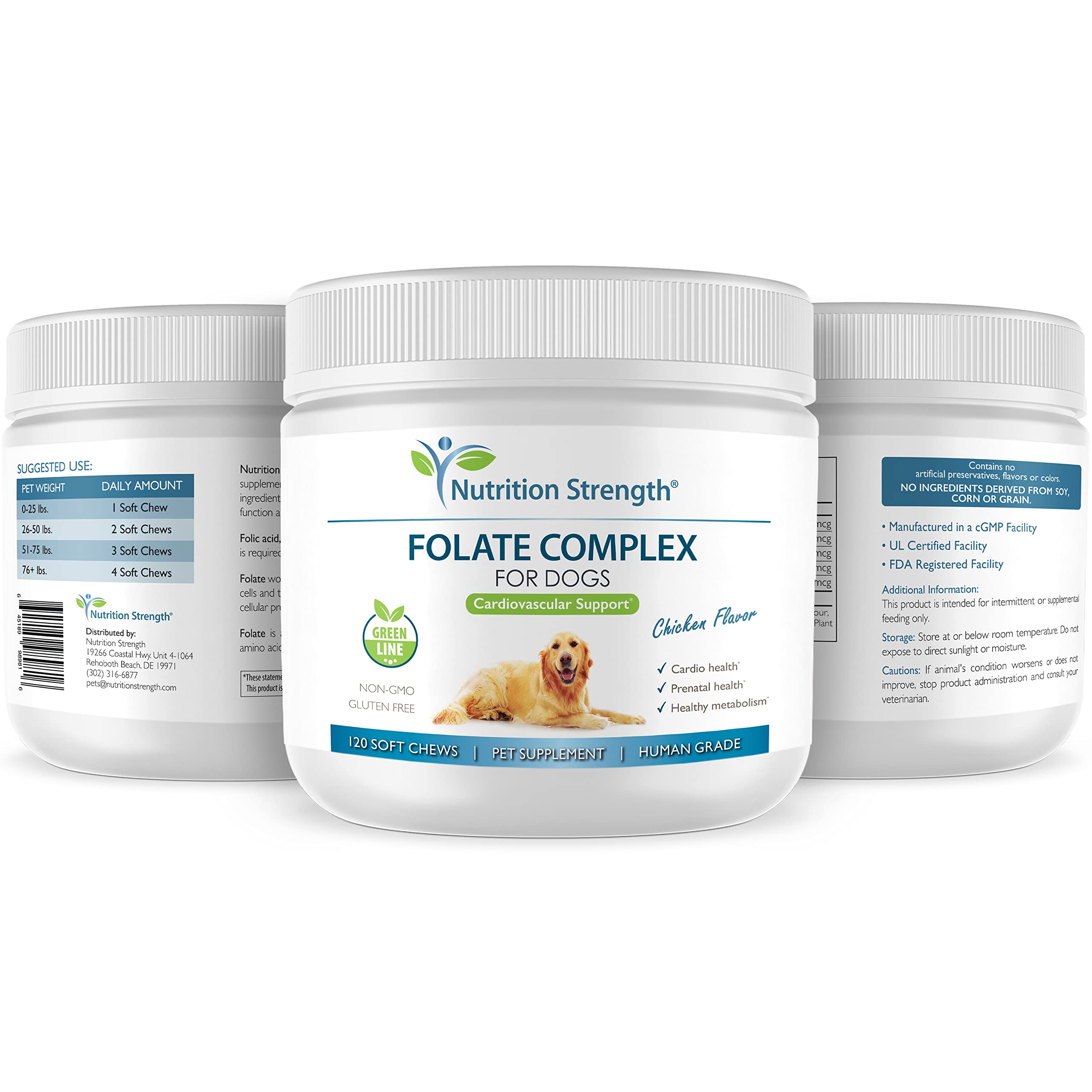 Nutrition Strength Folato para perros: presentación en caja para uso diario seguro.