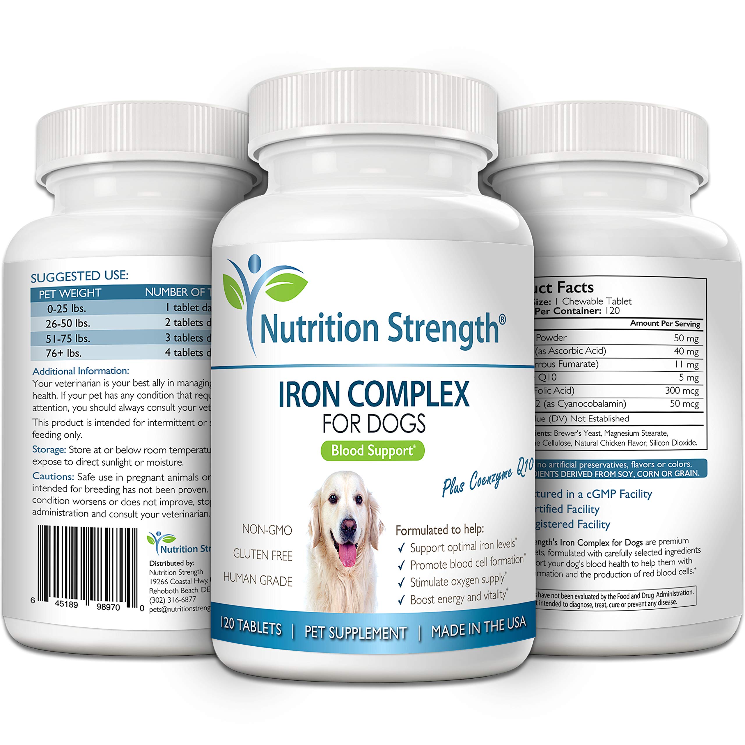 Nutrition Strength hierro para perros, dosis diaria, apoyo a los niveles de hierro.