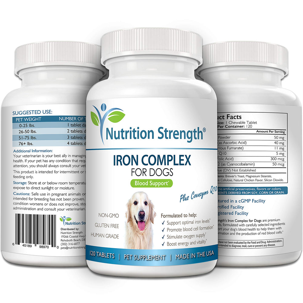 Nutrition Strength hierro para perros, dosis diaria, apoyo a los niveles de hierro.