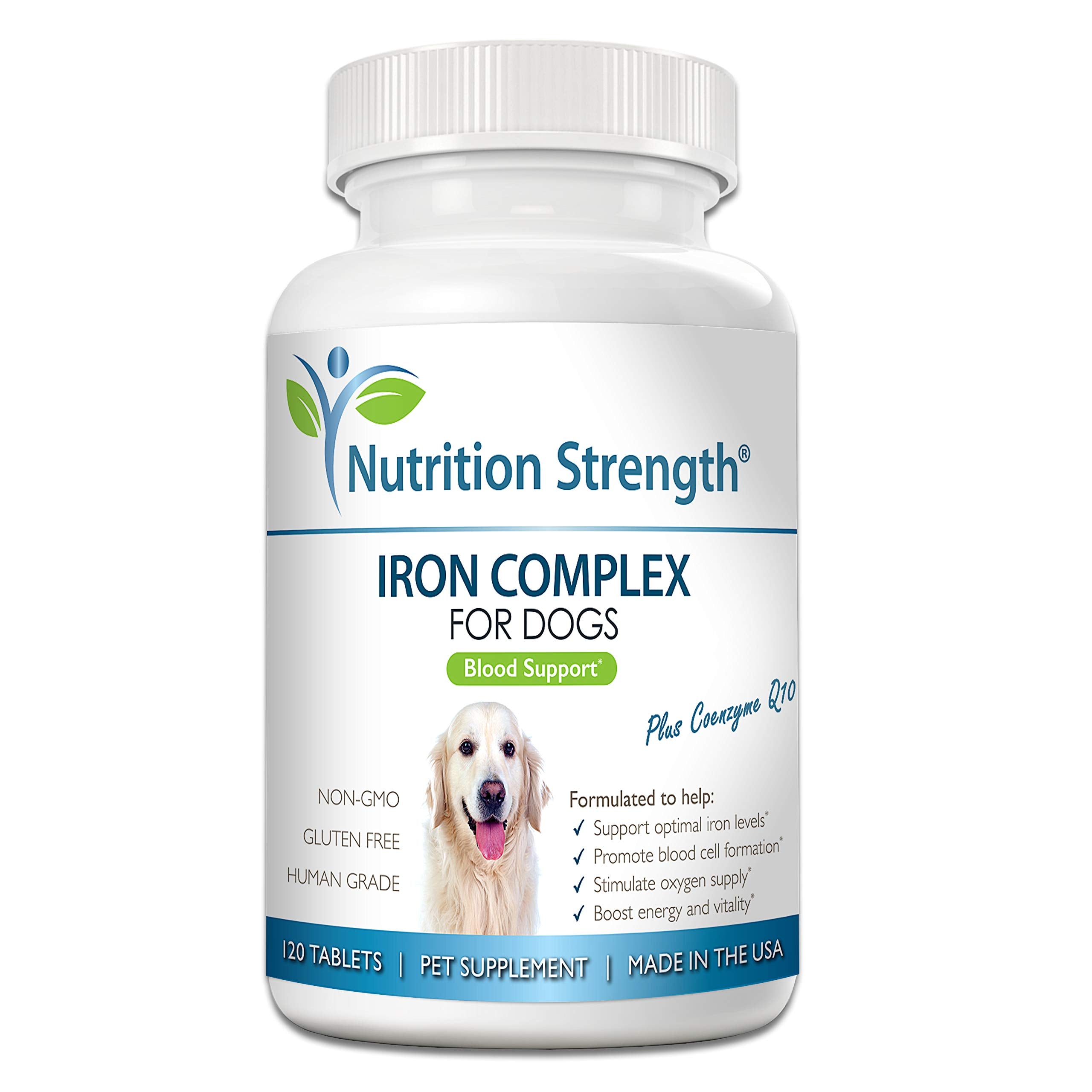 Nutrition Strength hierro para perros, tabletas masticables, apoyan la formación de glóbulos rojos.