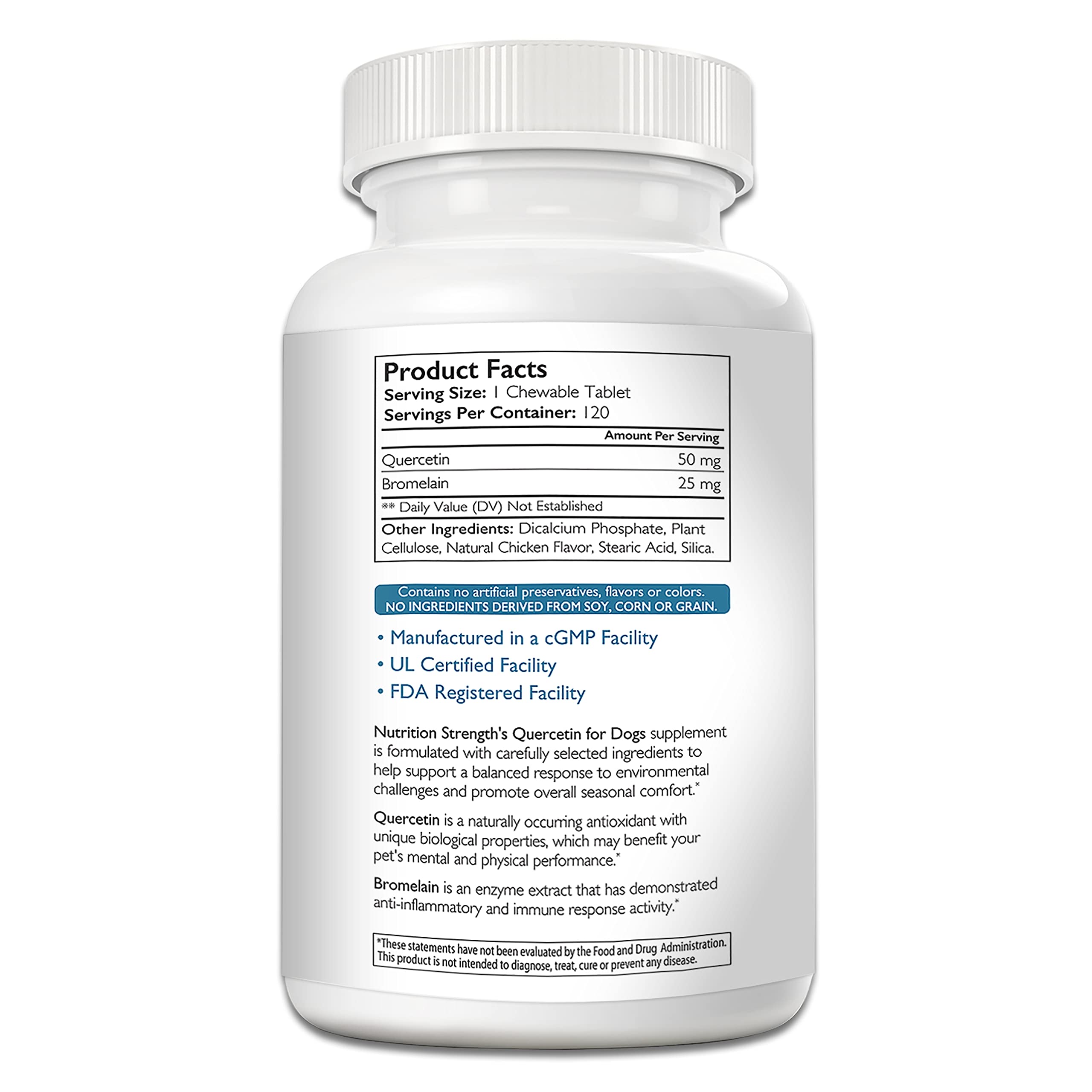 Comprimidos masticables Nutrition Strength Quercetina para perros, forma fácil de administrar.