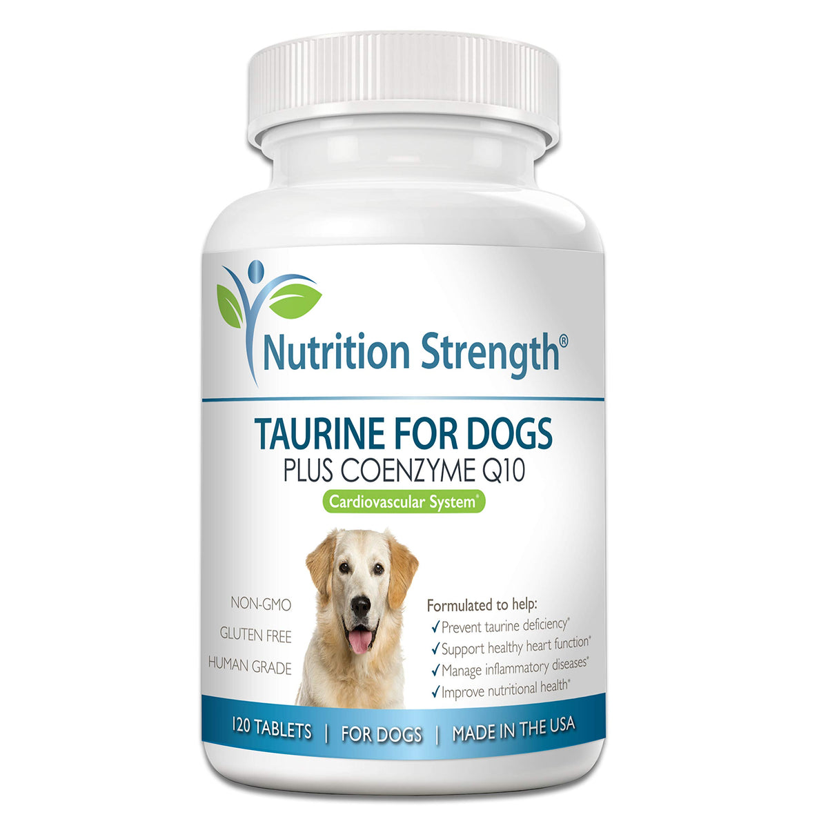 Nutrition Strength Taurina para perros: frasco con tabletas para apoyo potencial a la función cardíaca