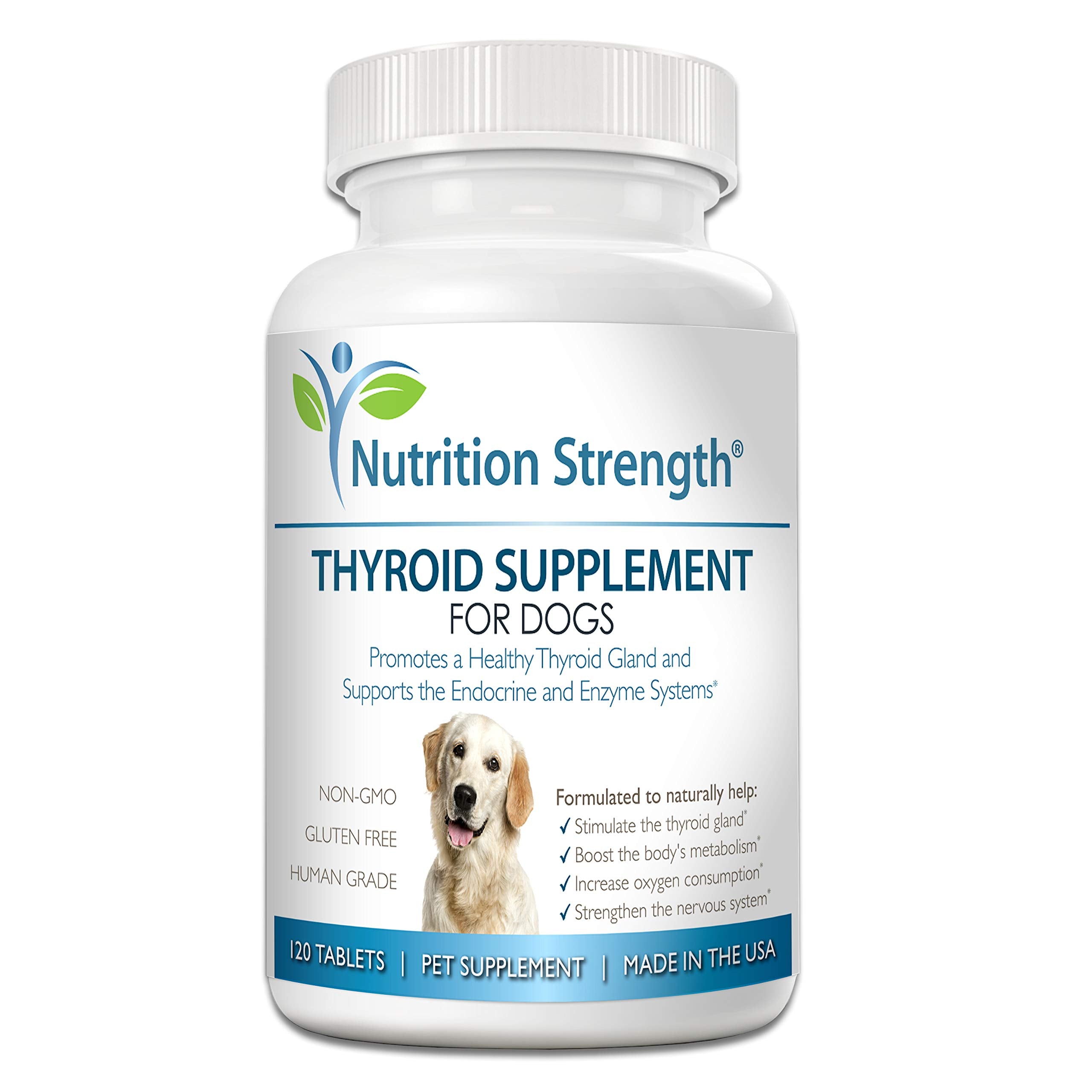 Botella de Nutrition Strength para perros, ayuda a apoyar la función tiroidea.