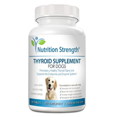 Botella de Nutrition Strength para perros, ayuda a apoyar la función tiroidea.