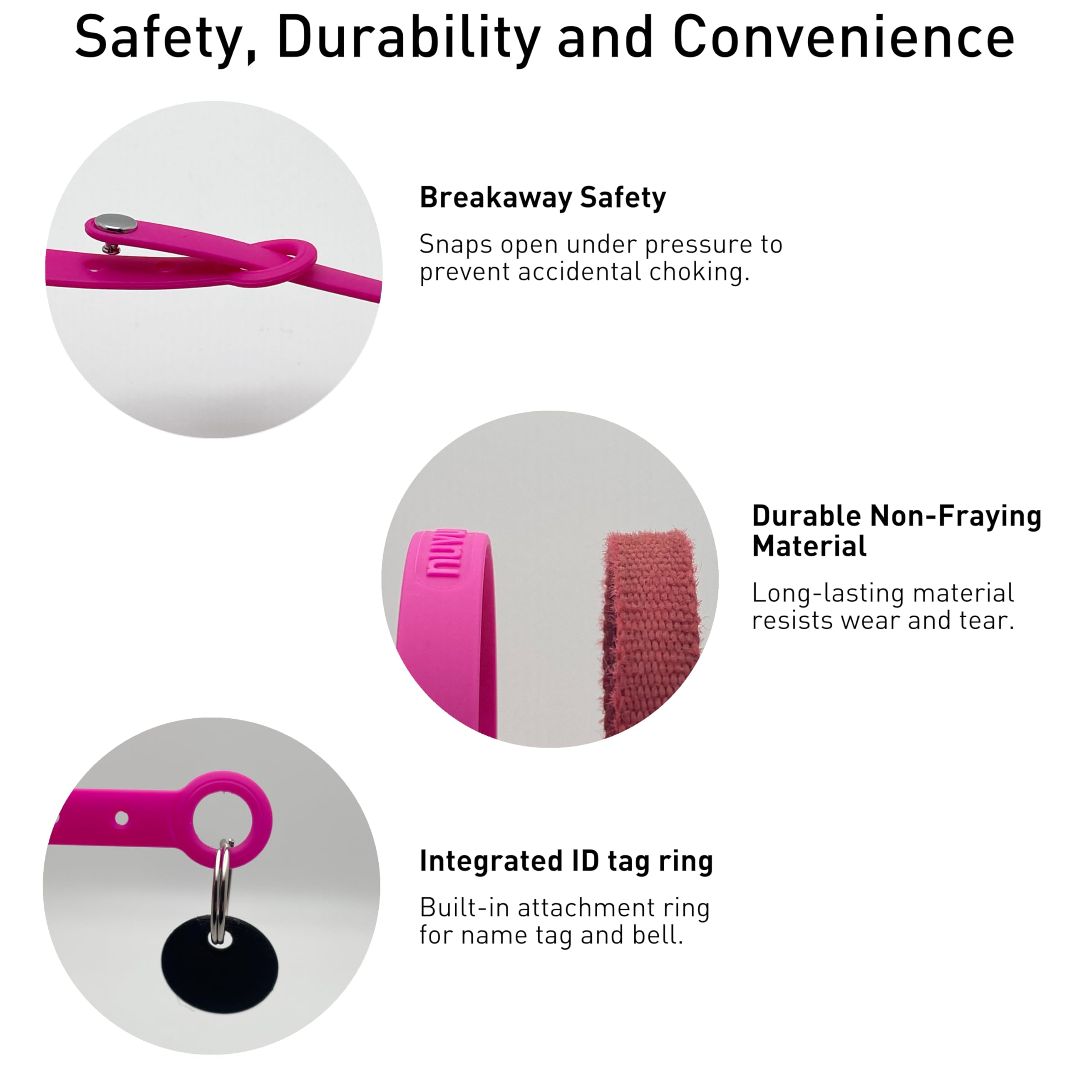 Nuvuq collar desprendible rosa, anilla de identificación para mayor seguridad.