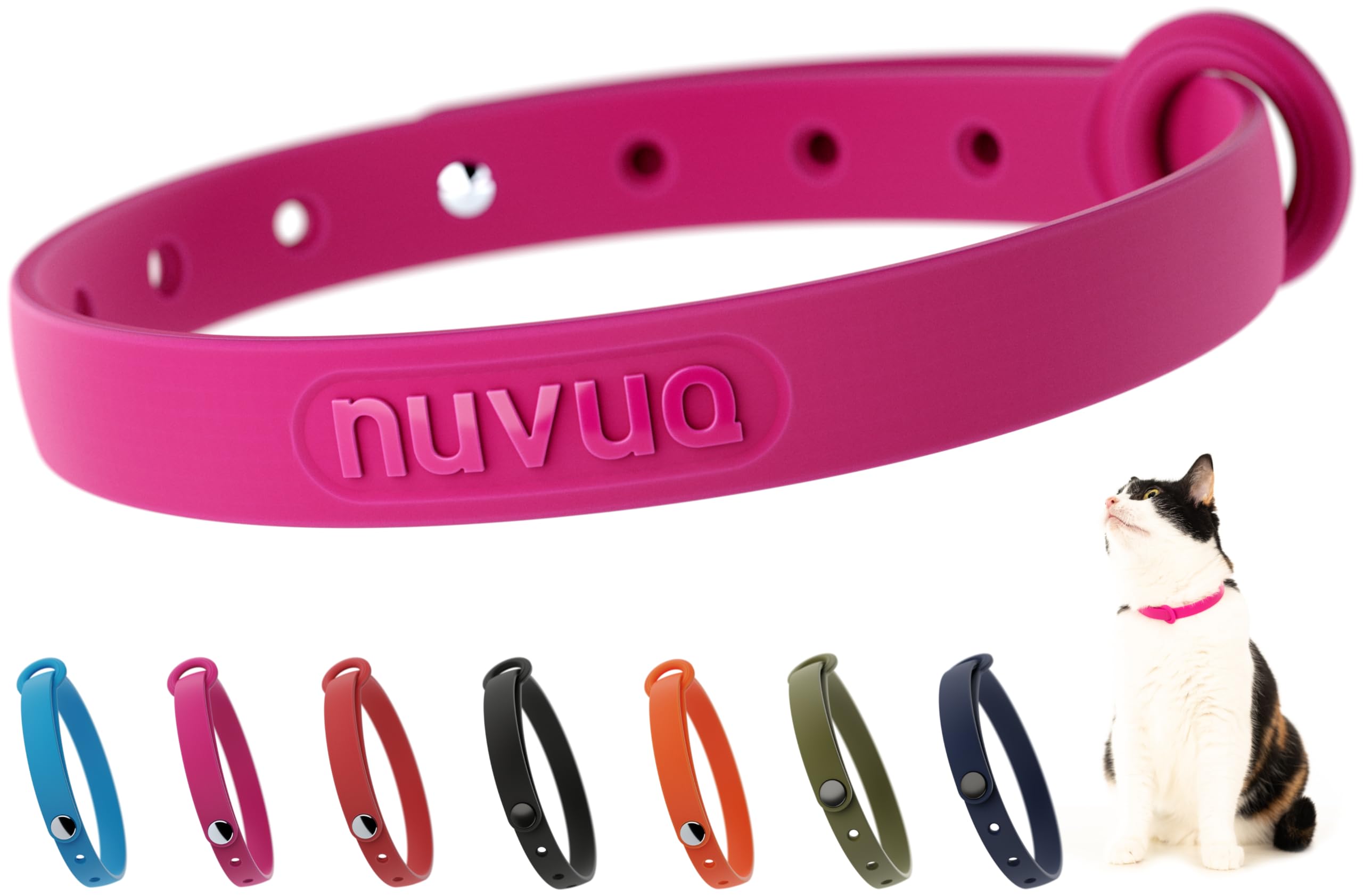 Nuvuq collar desprendible rosa, vista frontal, cómodo para uso diario del gato.