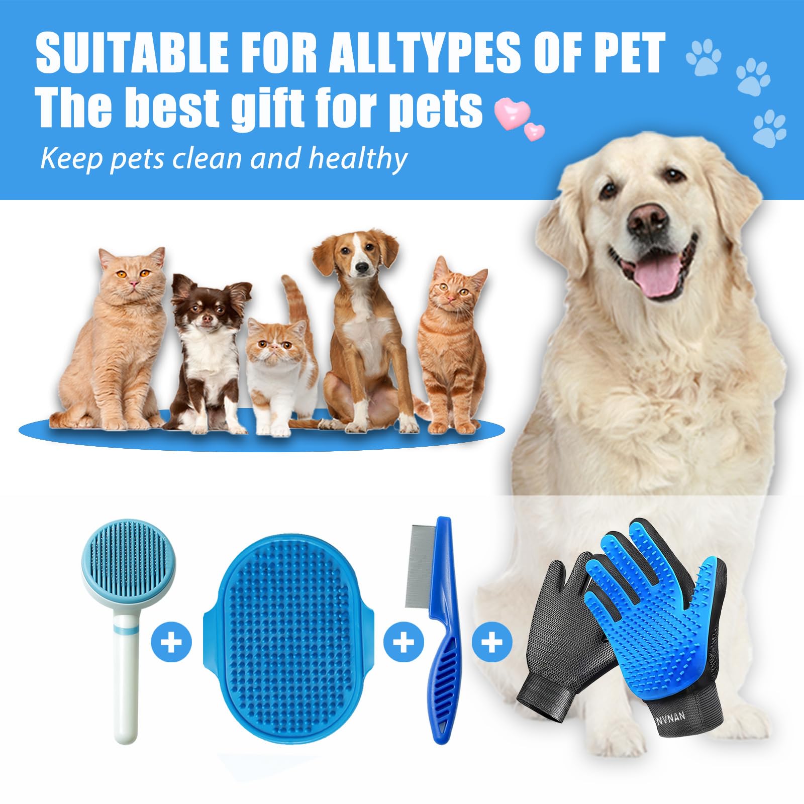 NVNAN kit-aseo-perros-azul, colección completa para el pelaje sano y brillante