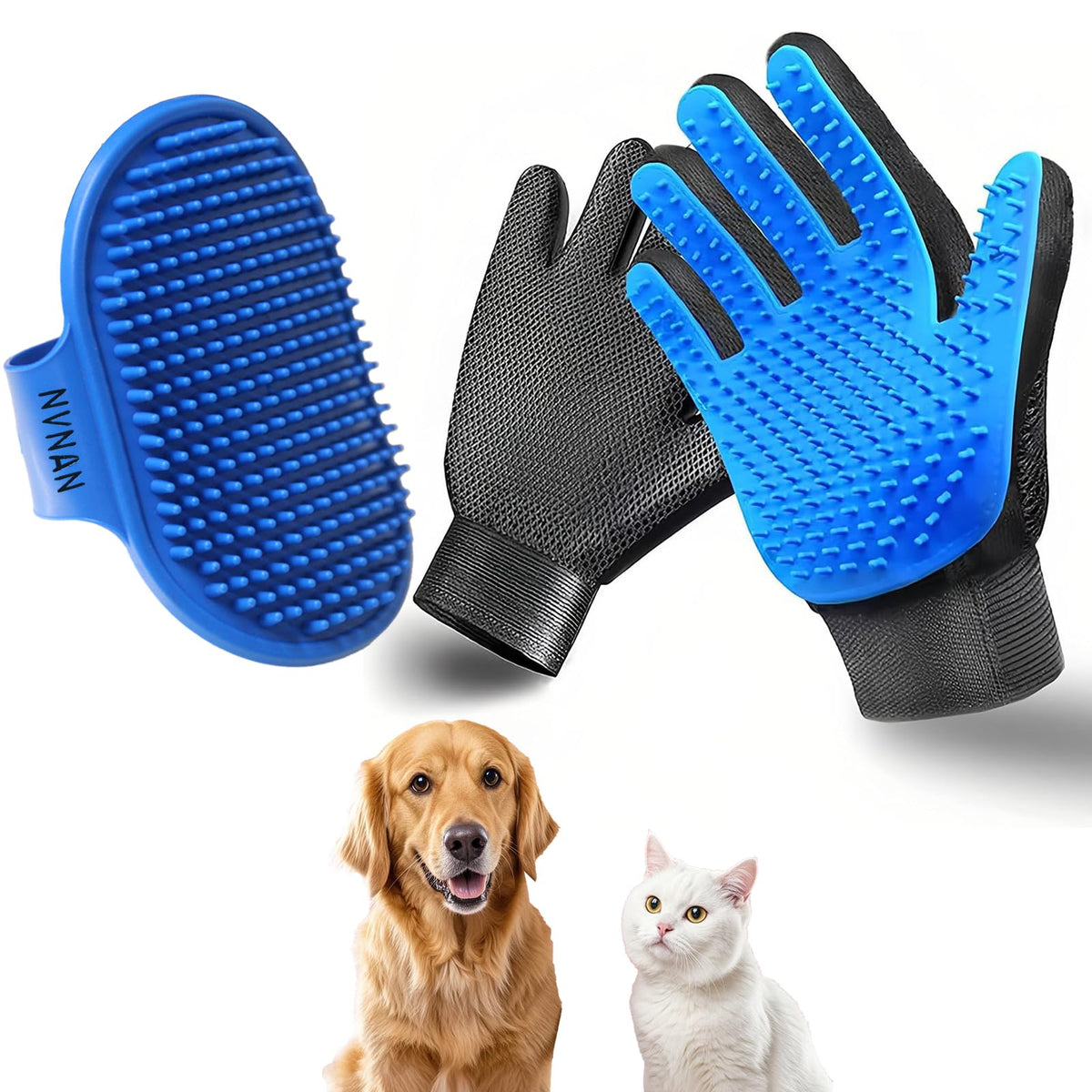 Guantes NVNAN de acicalamiento para mascotas; masaje cómodo y deslanchar pelo.