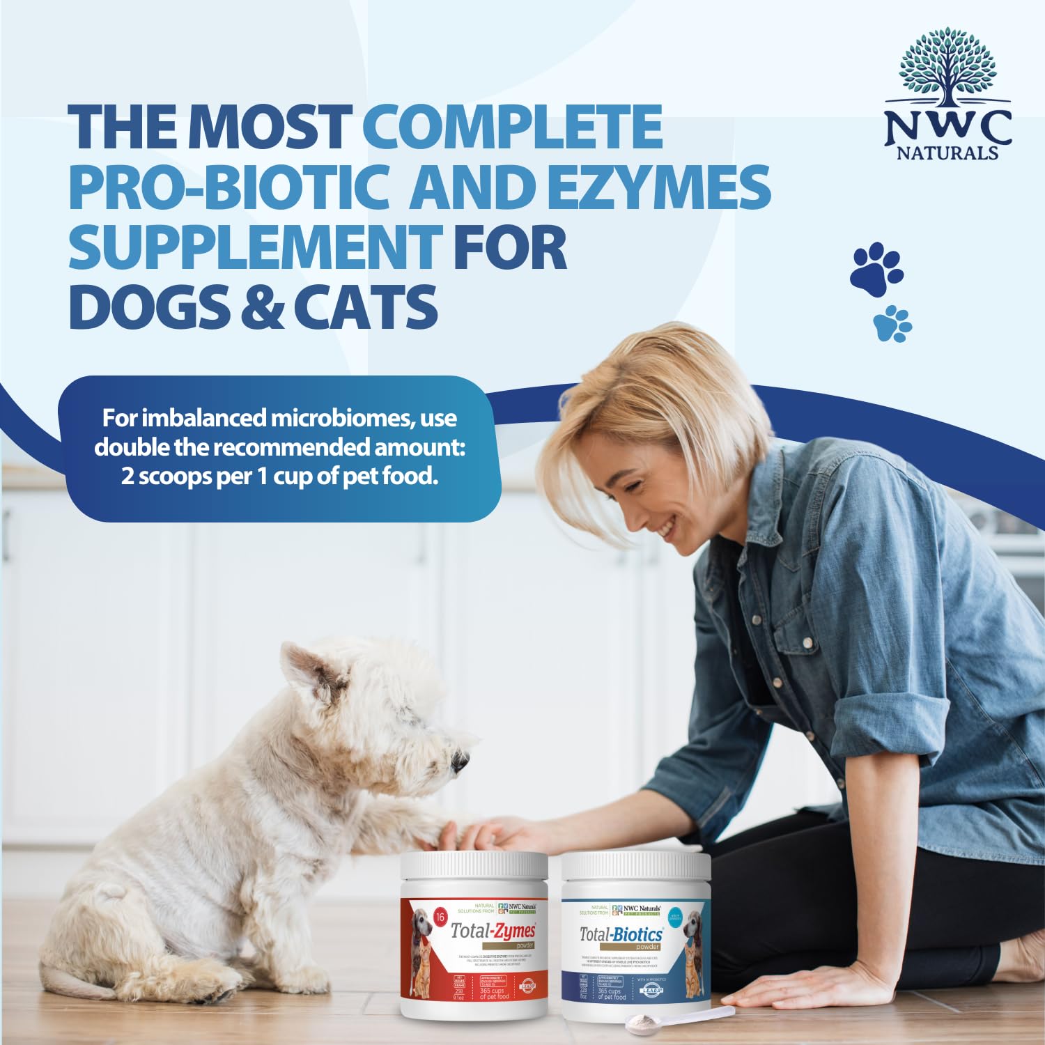 Mascota feliz al recibir la dosis diaria de NWC Naturals.