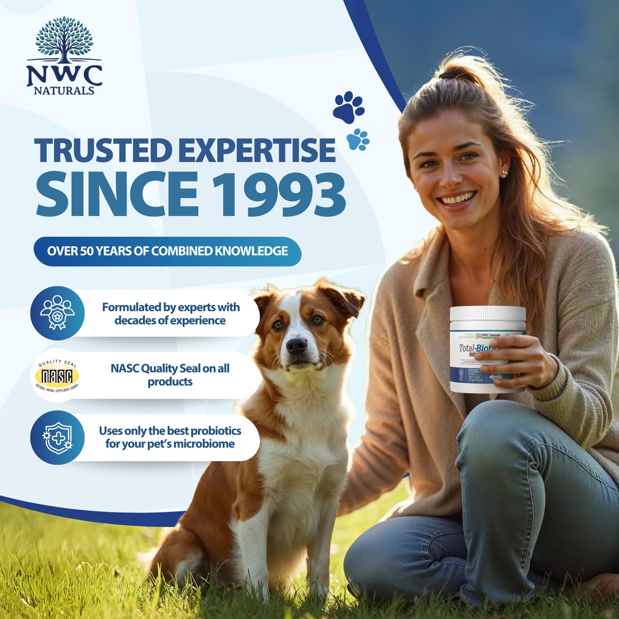 NWC Naturals Total-Biotics con 14 cepas estabilizadas para microbiota estable.