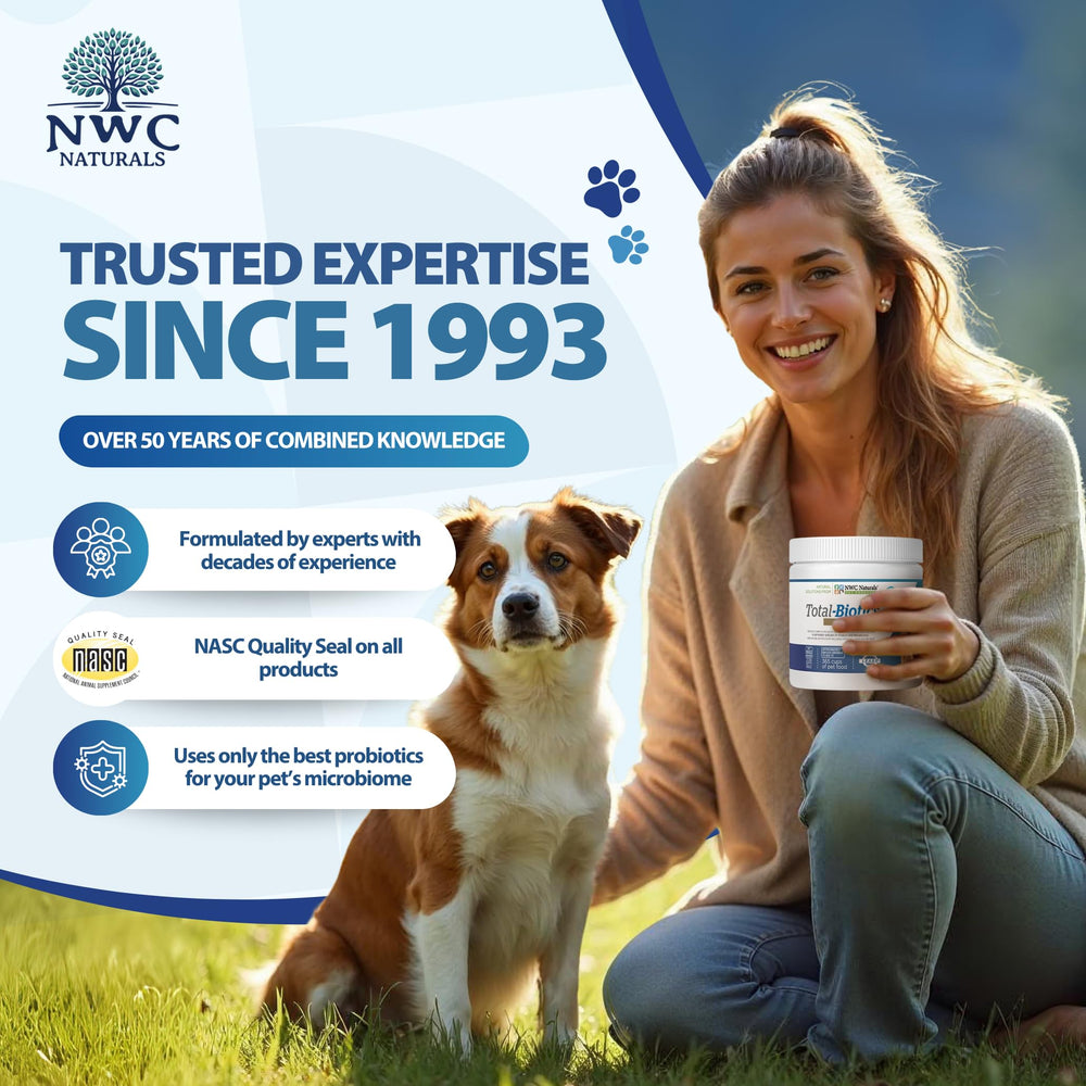 NWC Naturals Total-Biotics con 14 cepas estabilizadas para microbiota estable.