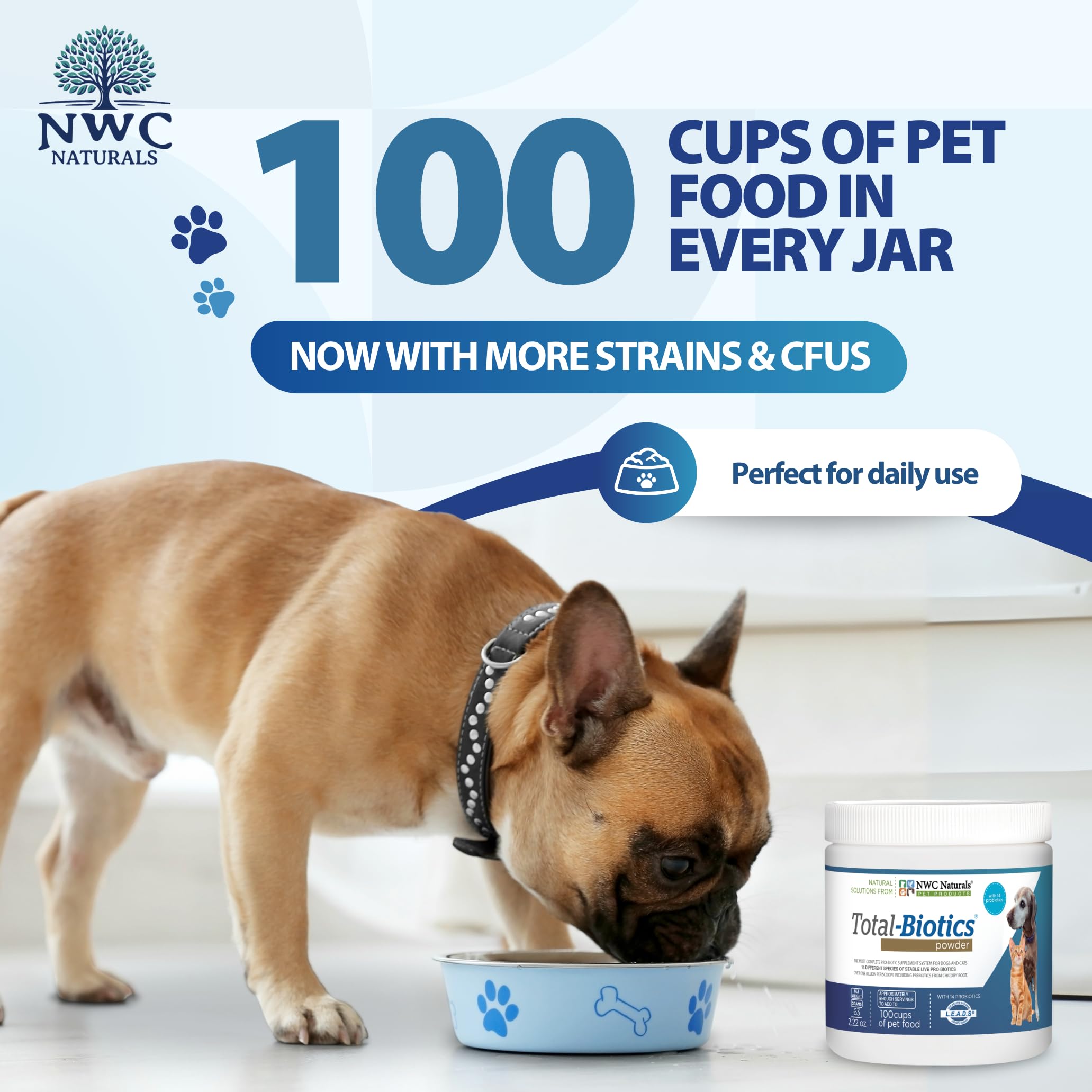NWC Naturals Total-Biotics apoyo inmunológico y digestivo para mascotas.