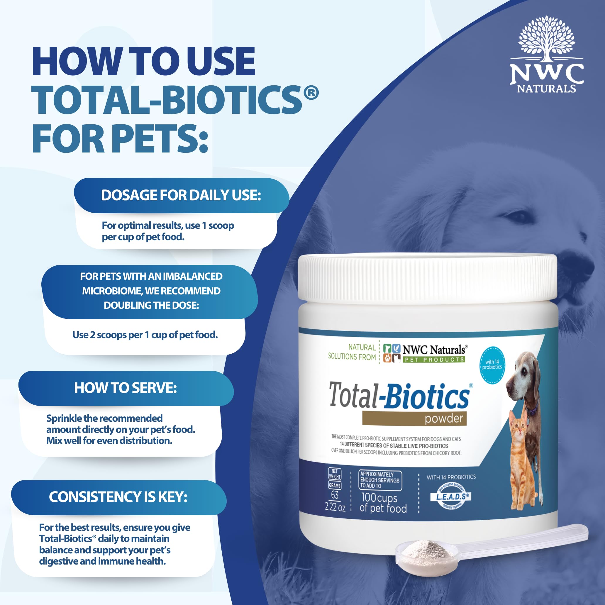 NWC Naturals Total-Biotics compatible con Total-Zymes para absorción de nutrientes.