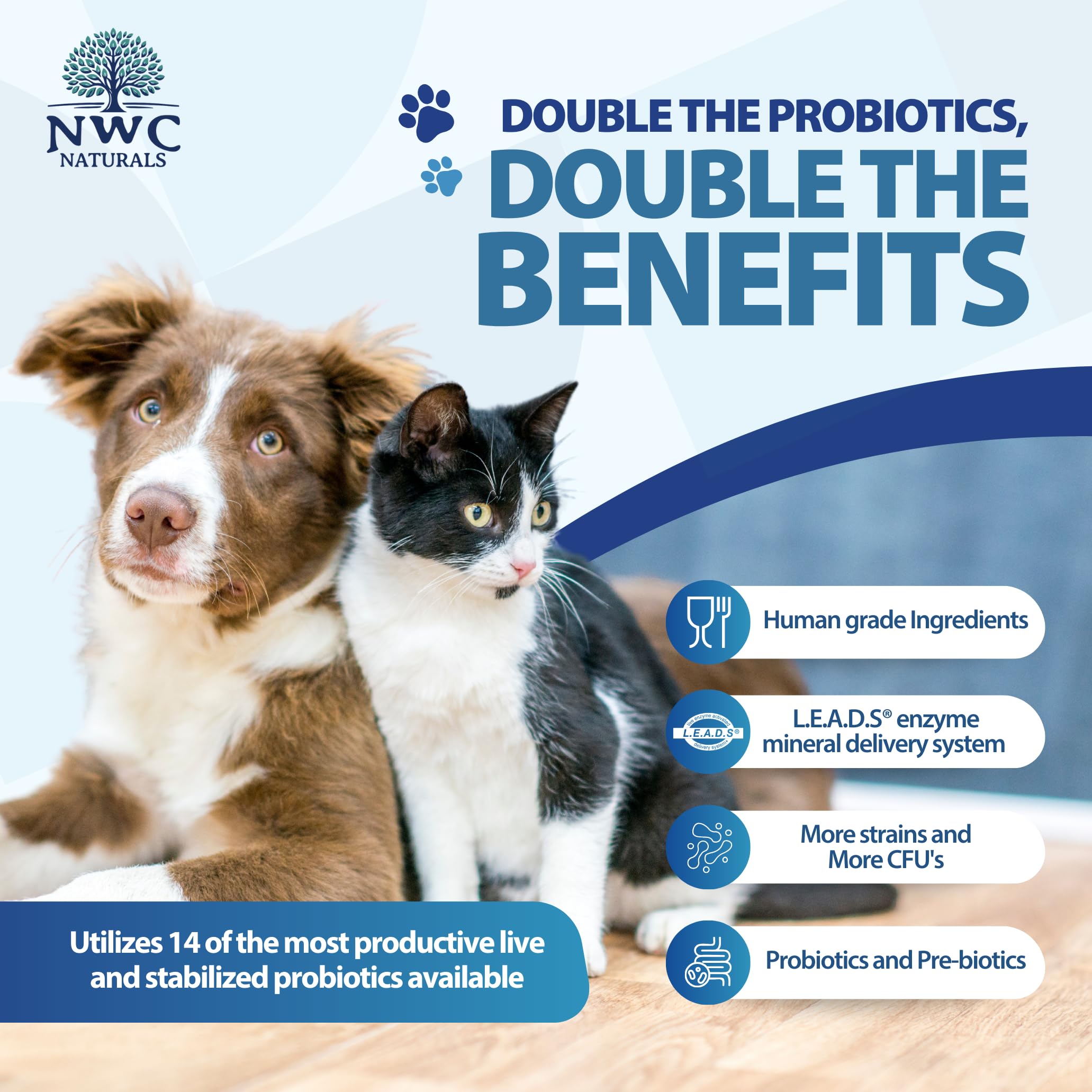 NWC Naturals Total-Biotics fórmula avanzada con prebióticos y probióticos.