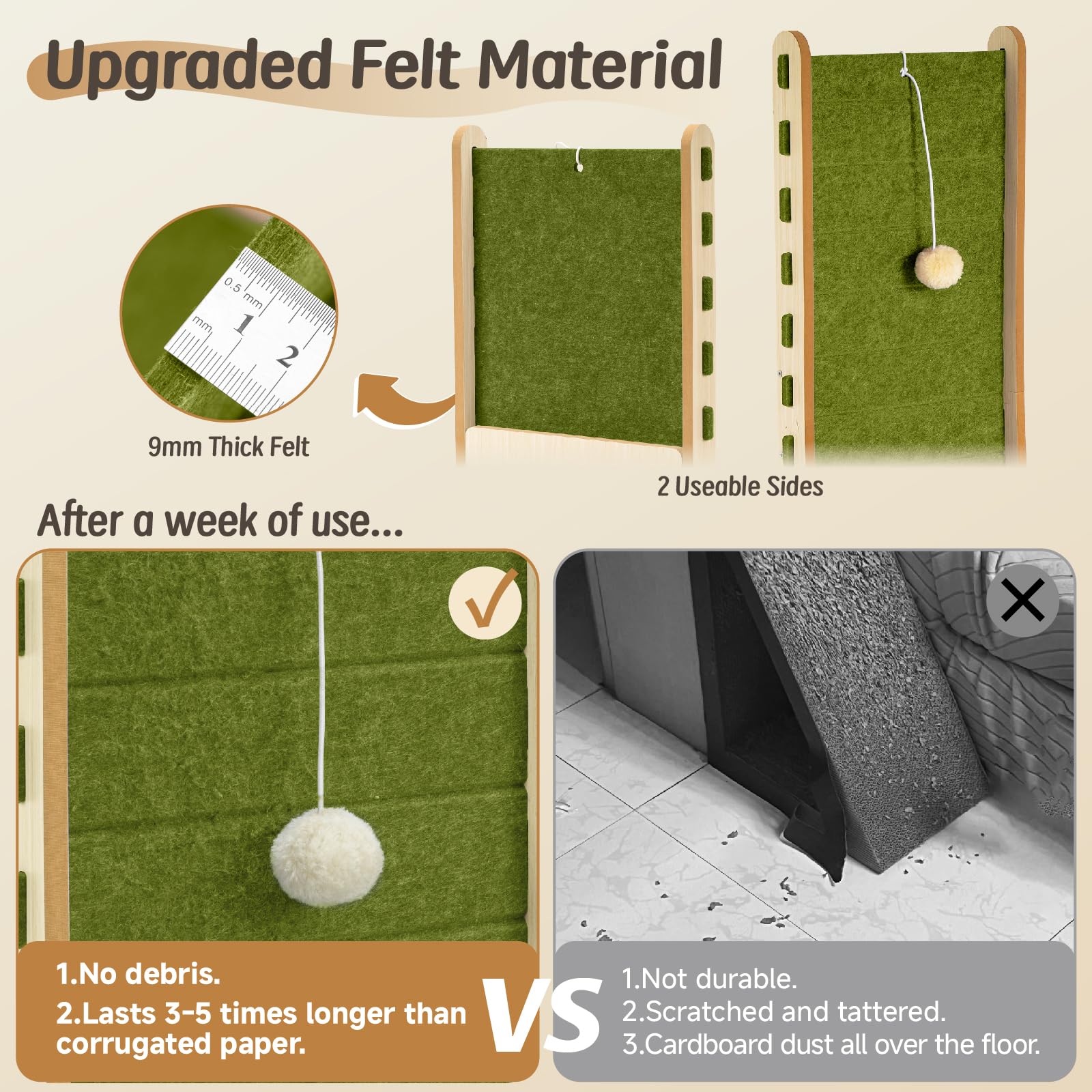 Nxwjoy diseño fieltro: superficie duradera para rascar en interiores.