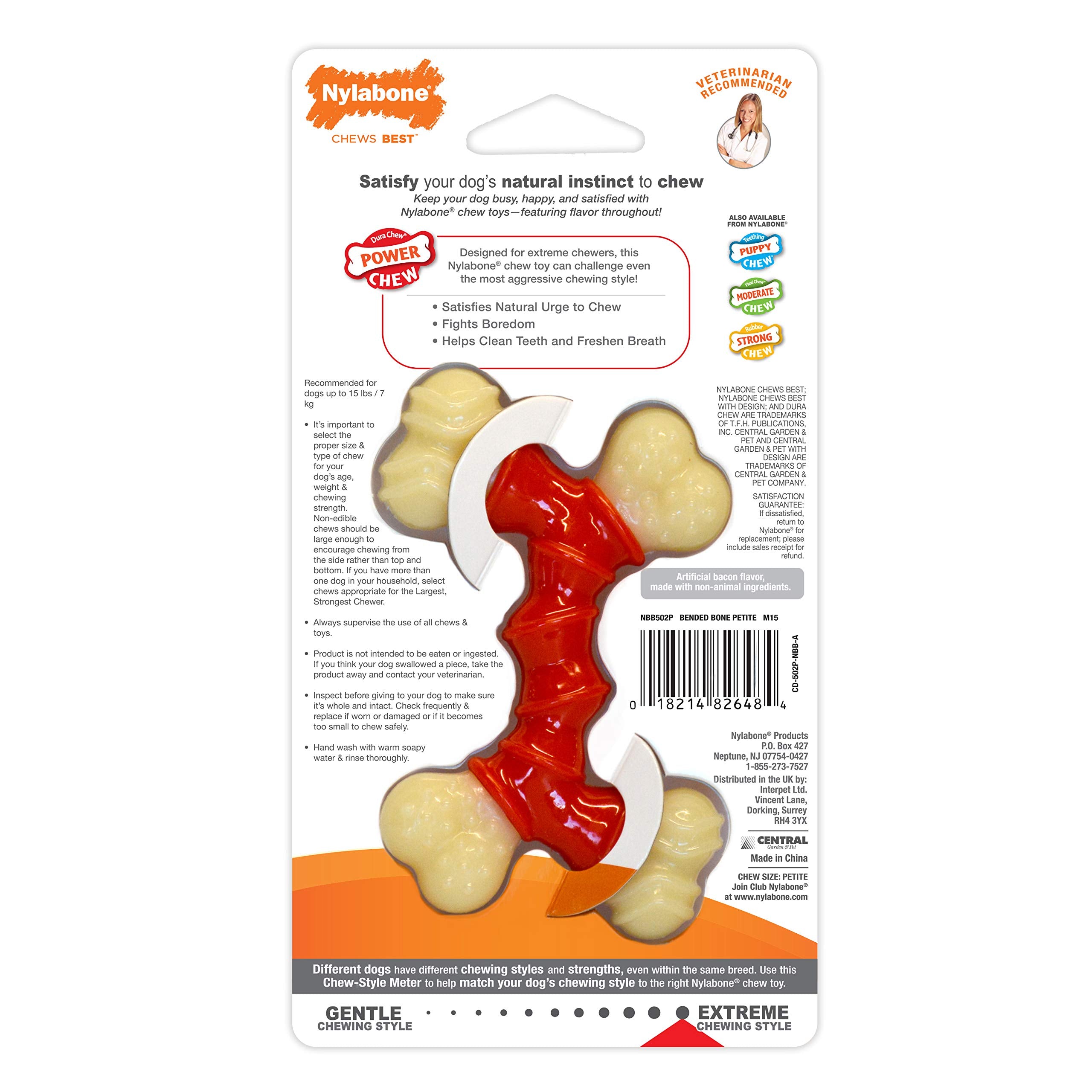 Nylabone Doble Hueso Potencia, aroma a tocino que incentiva la masticación.