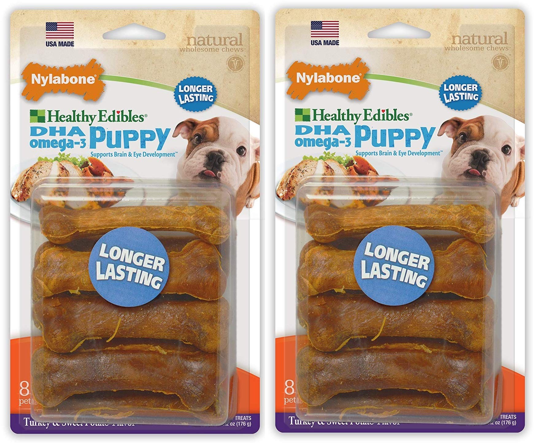 Nylabone comestibles para cachorros con pavo y patata dulce, ideales para entrenamiento
