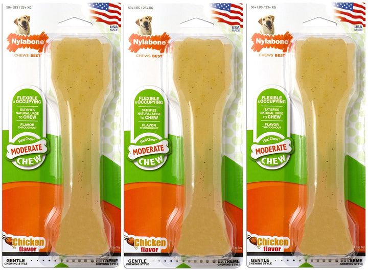 Nylabone FlexiChew, hueso sabor pollo, para masticación suave que ayuda a limpiar dientes