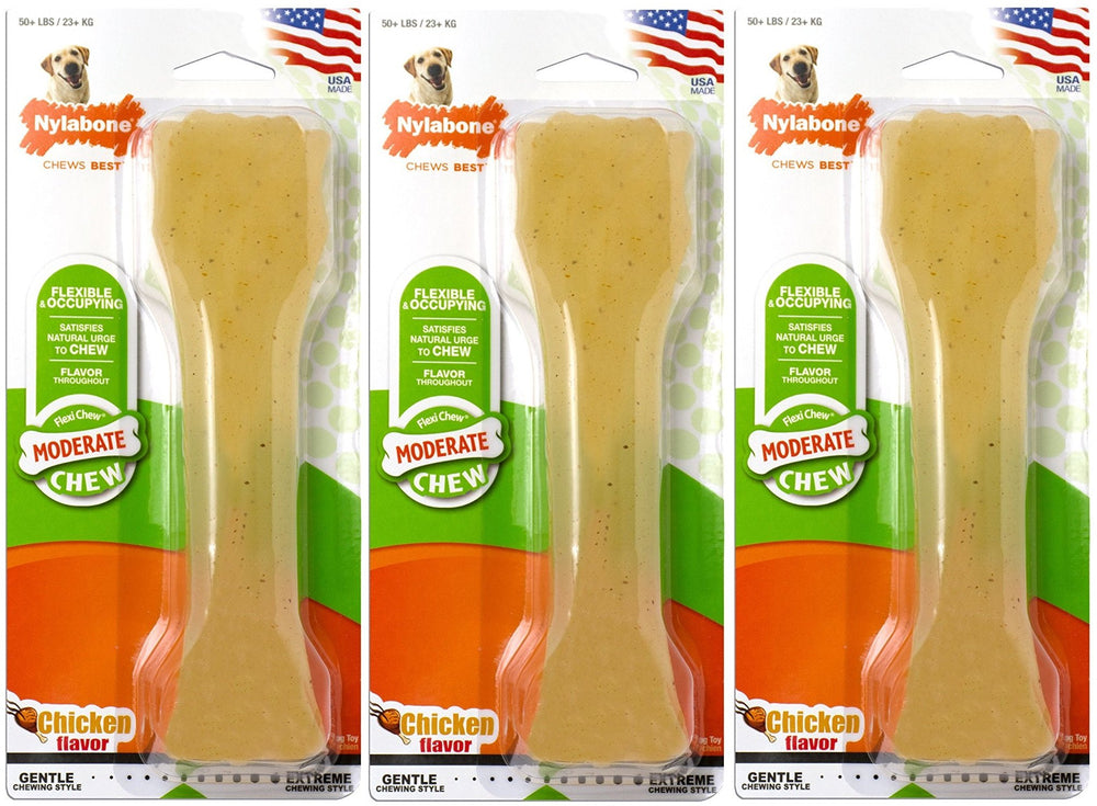 Nylabone FlexiChew, hueso sabor pollo, para masticación suave que ayuda a limpiar dientes