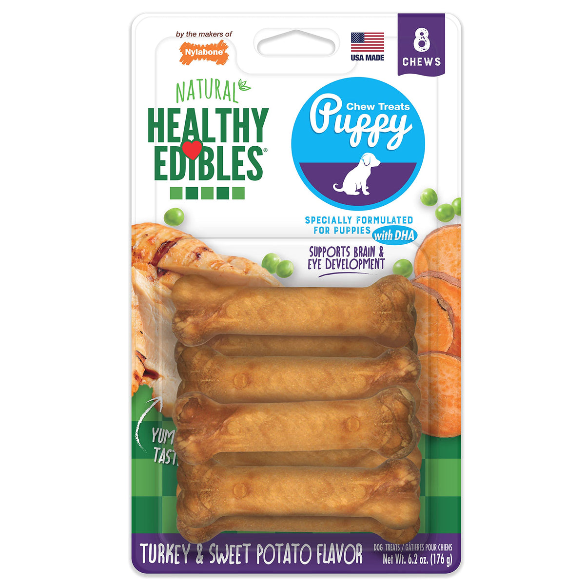 Nylabone Healthy Edibles para cachorros con sabor pavo y batata dulce