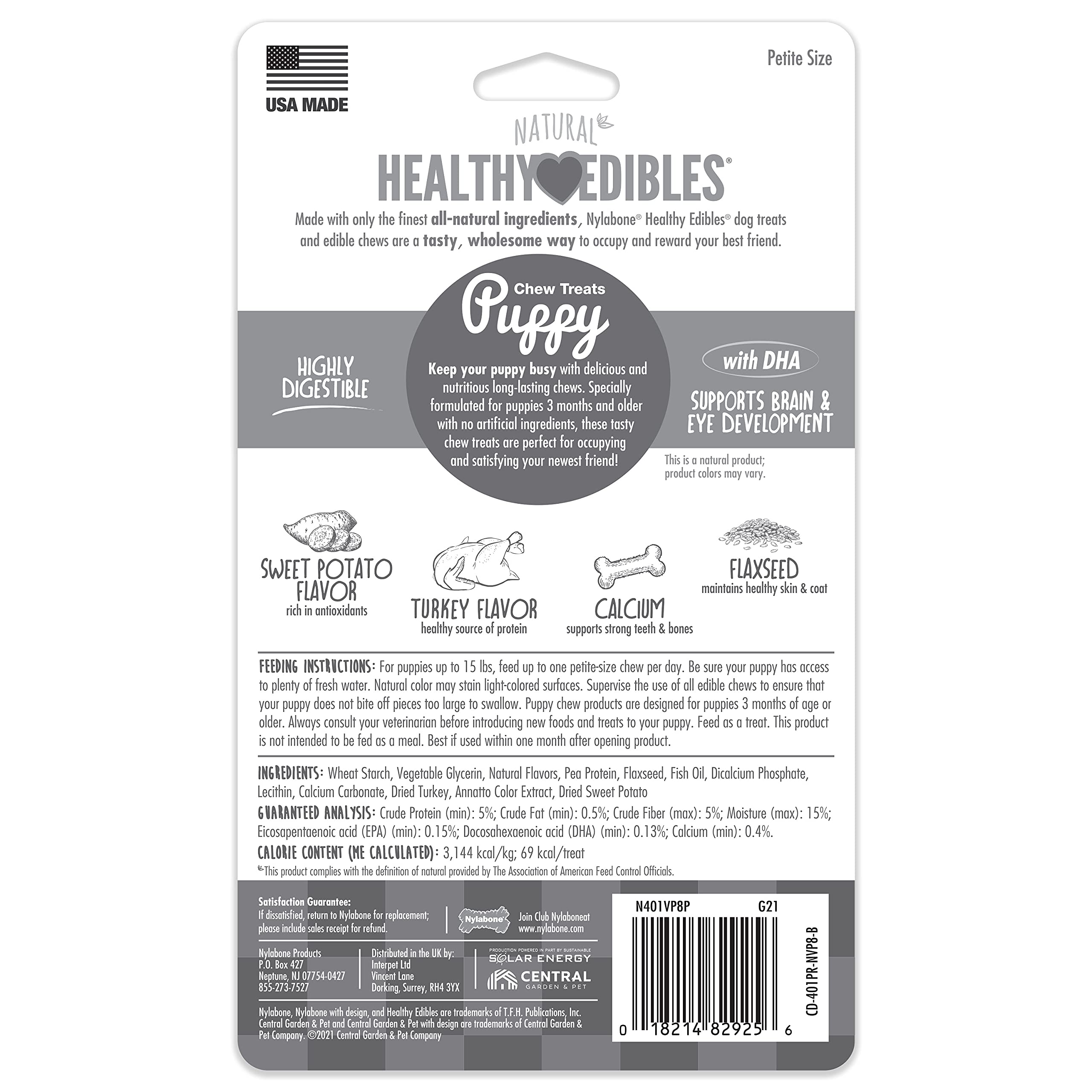 Nylabone Healthy Edibles sin colorantes ni sabores artificiales