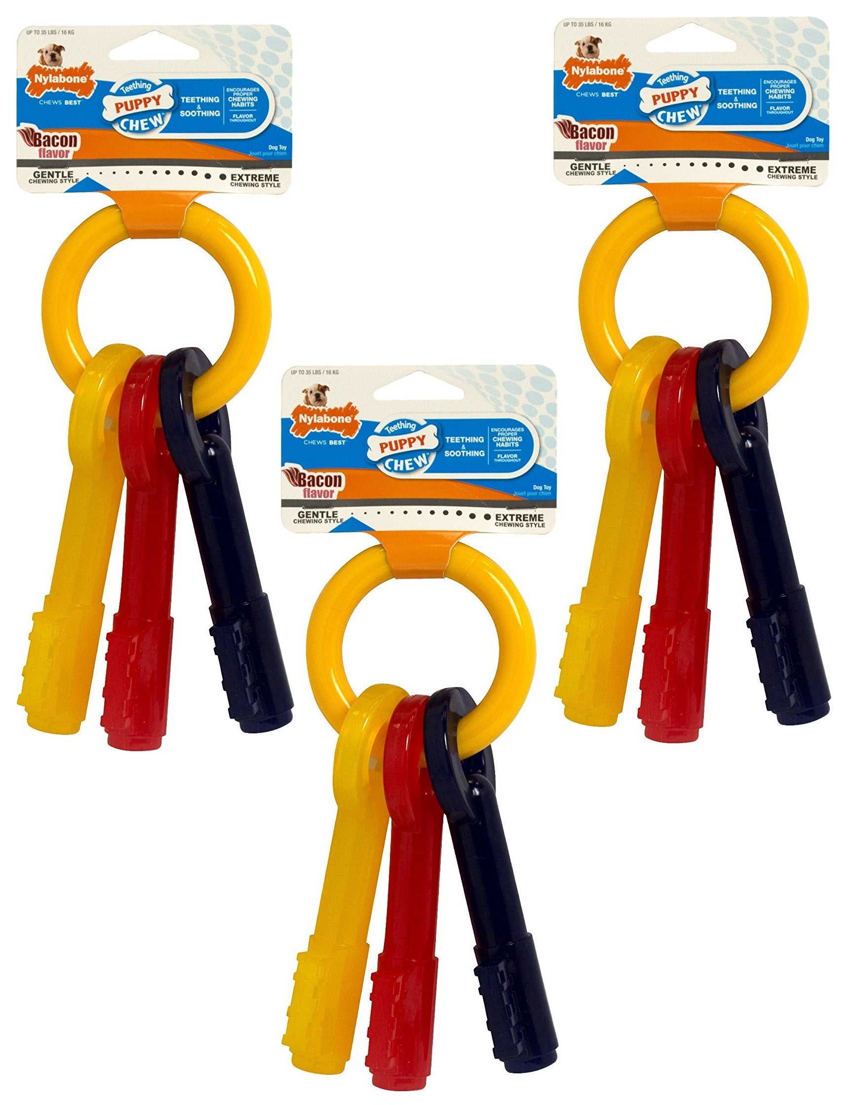 Nylabone Hueso con anillo para cachorros, ideal para dentición suave y hábitos de masticación positivos.