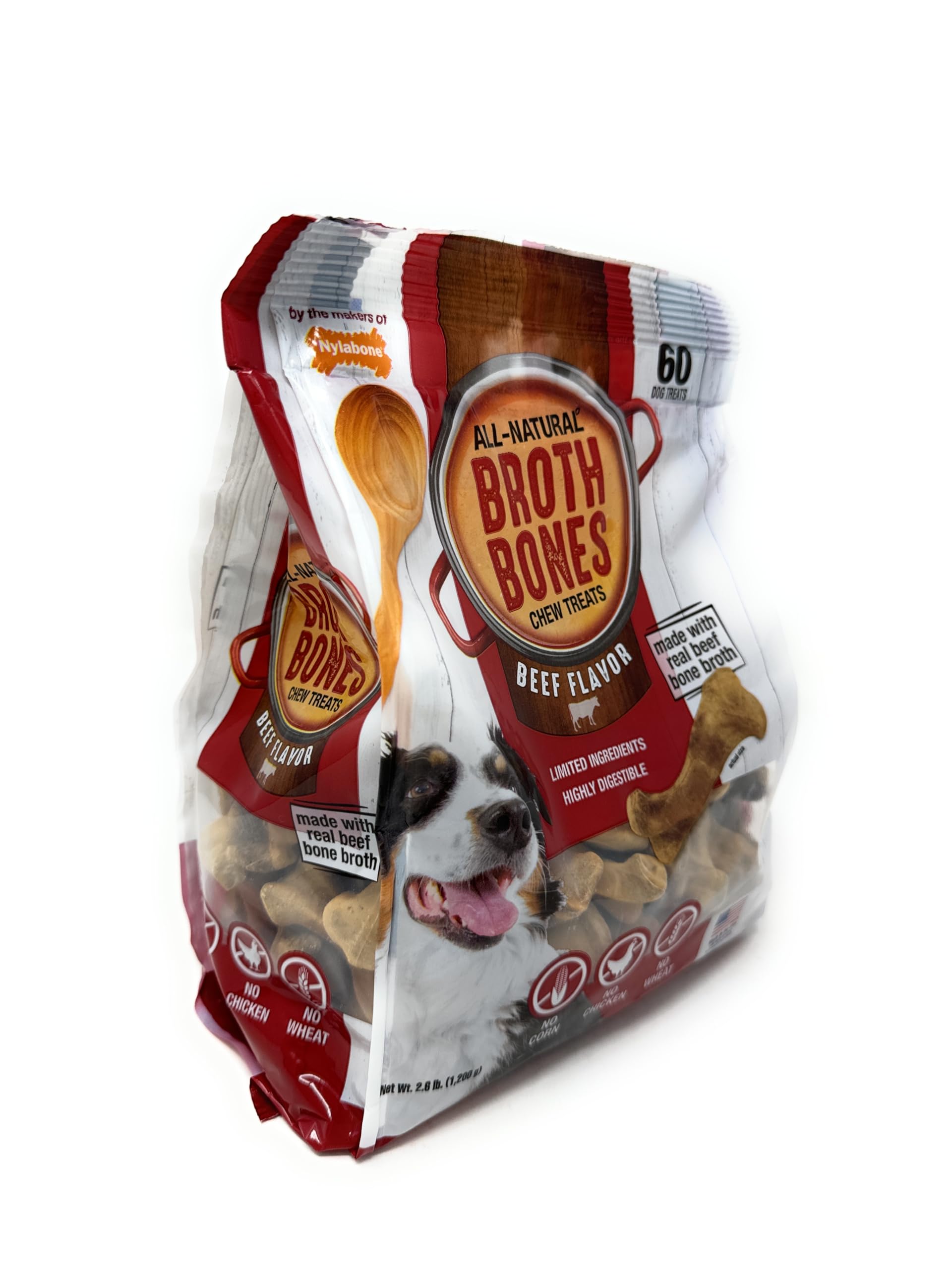 Nylabone Huesos de Caldo de Res para Perros, sabor intenso y sin granos