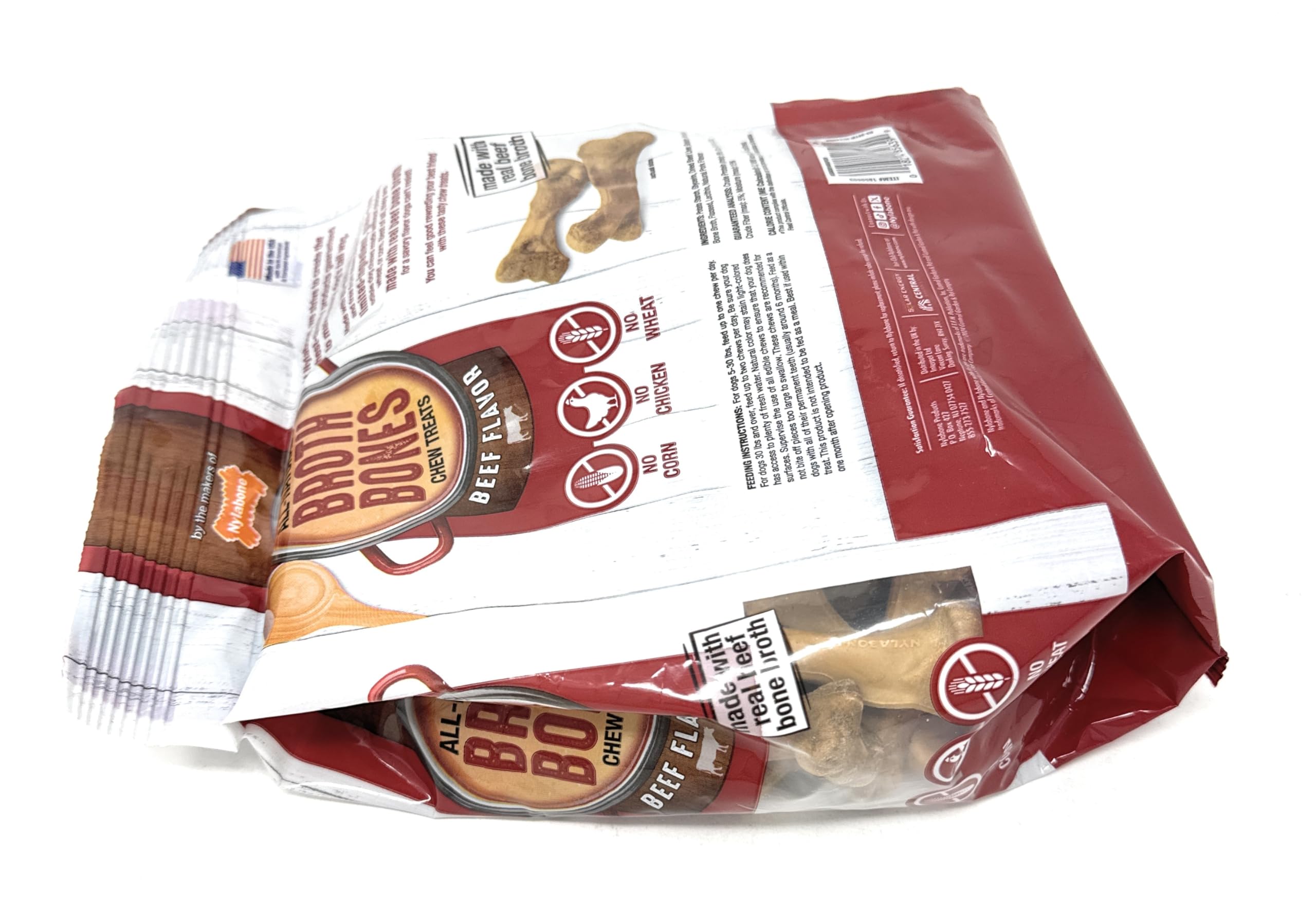 Nylabone Huesos de Caldo de Res, textura masticable para masticadores activos