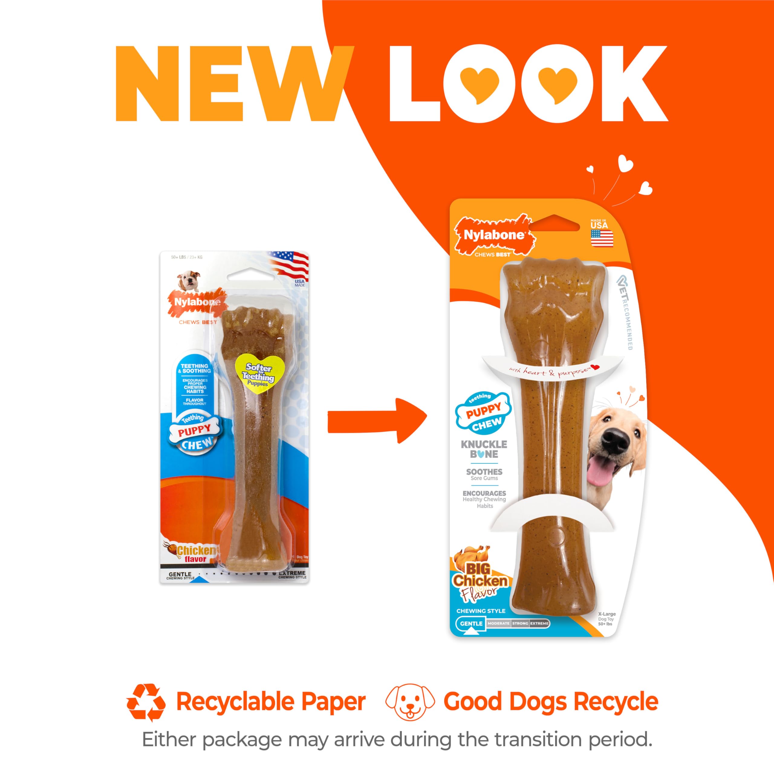 Nylabone Puppy Chew Knuckle Bone, sabor a pollo infusionado para motivar la masticación responsable.