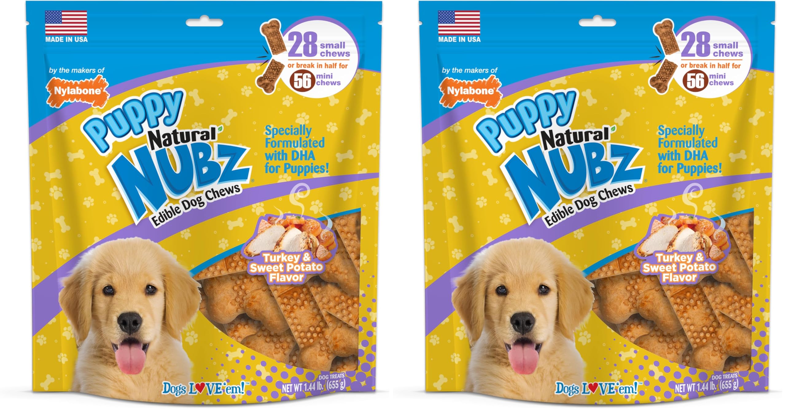 Nylabone Nubz para cachorros, sabores pavo y batata dulce, apoya dientes sanos y entrenamiento