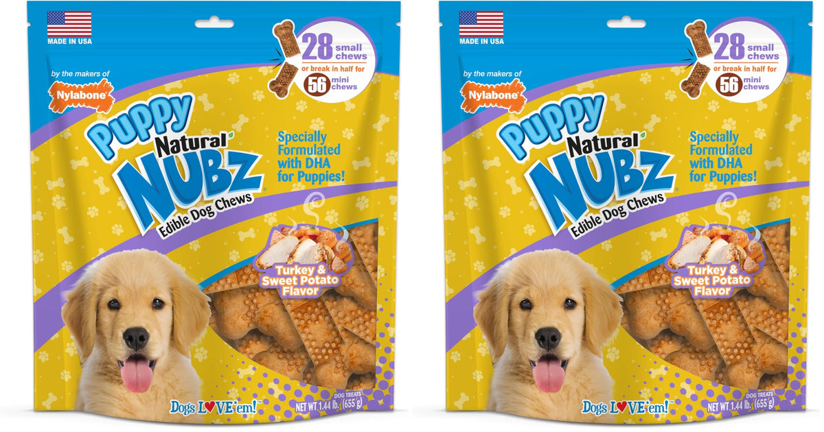 Nylabone Nubz para cachorros, sabores pavo y batata dulce, apoya dientes sanos y entrenamiento