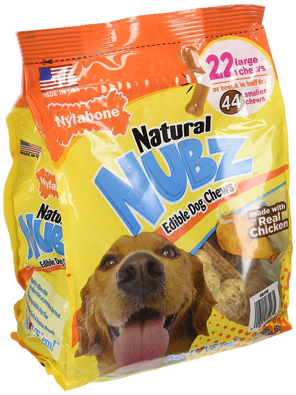 Nylabone Nubz sabor pollo, masticables comestibles para perros, dos bolsas incluidas.