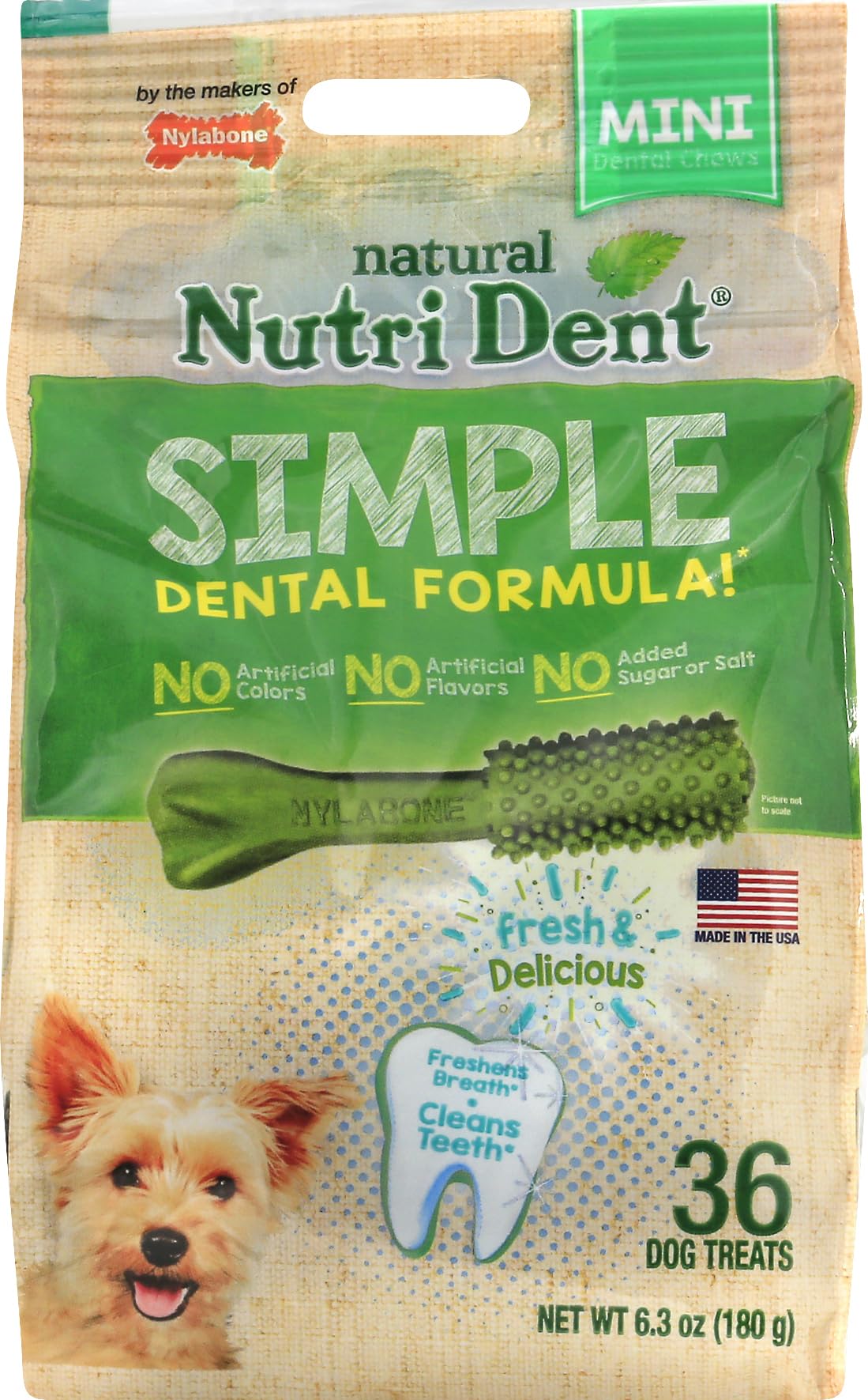 Nylabone Nutri Dent Minichews en bolsa de 36 unidades para higiene bucal diaria