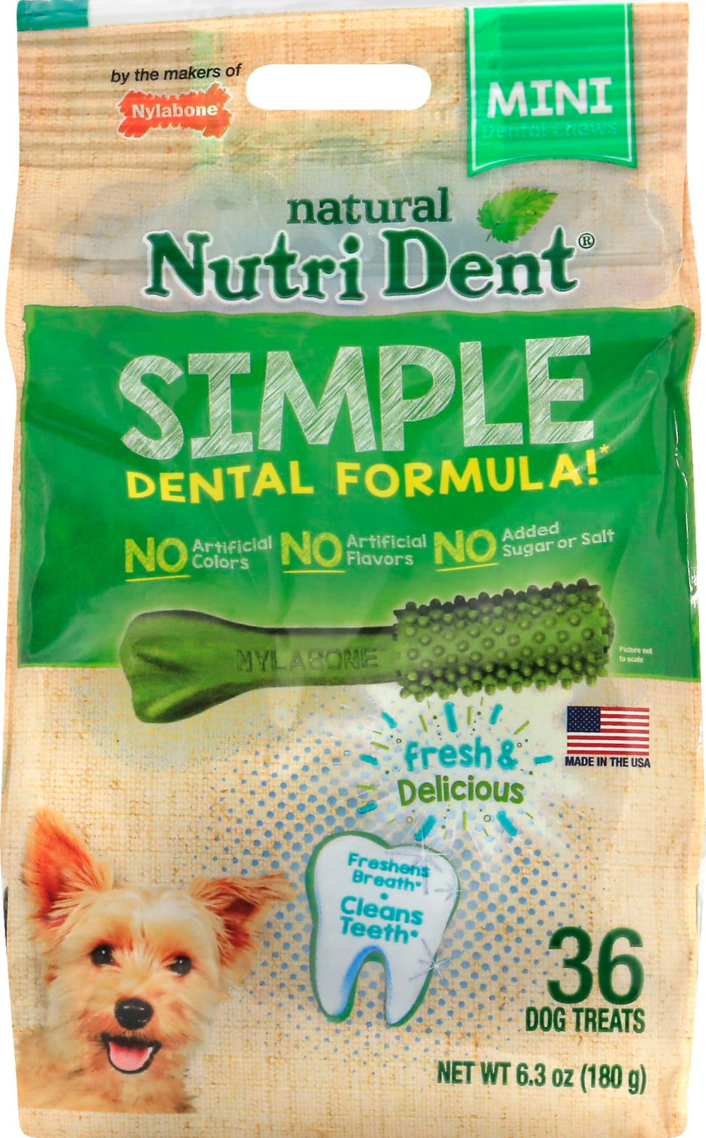 Nylabone Nutri Dent Minichews en bolsa de 36 unidades para higiene bucal diaria