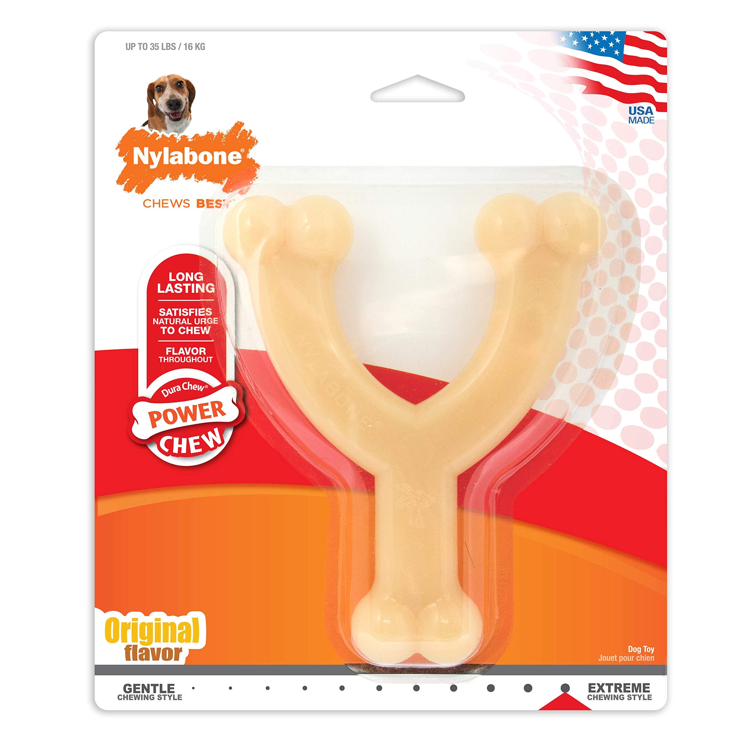 Nylabone Original Wishbone: mordida duradera para perros que muerden fuerte.