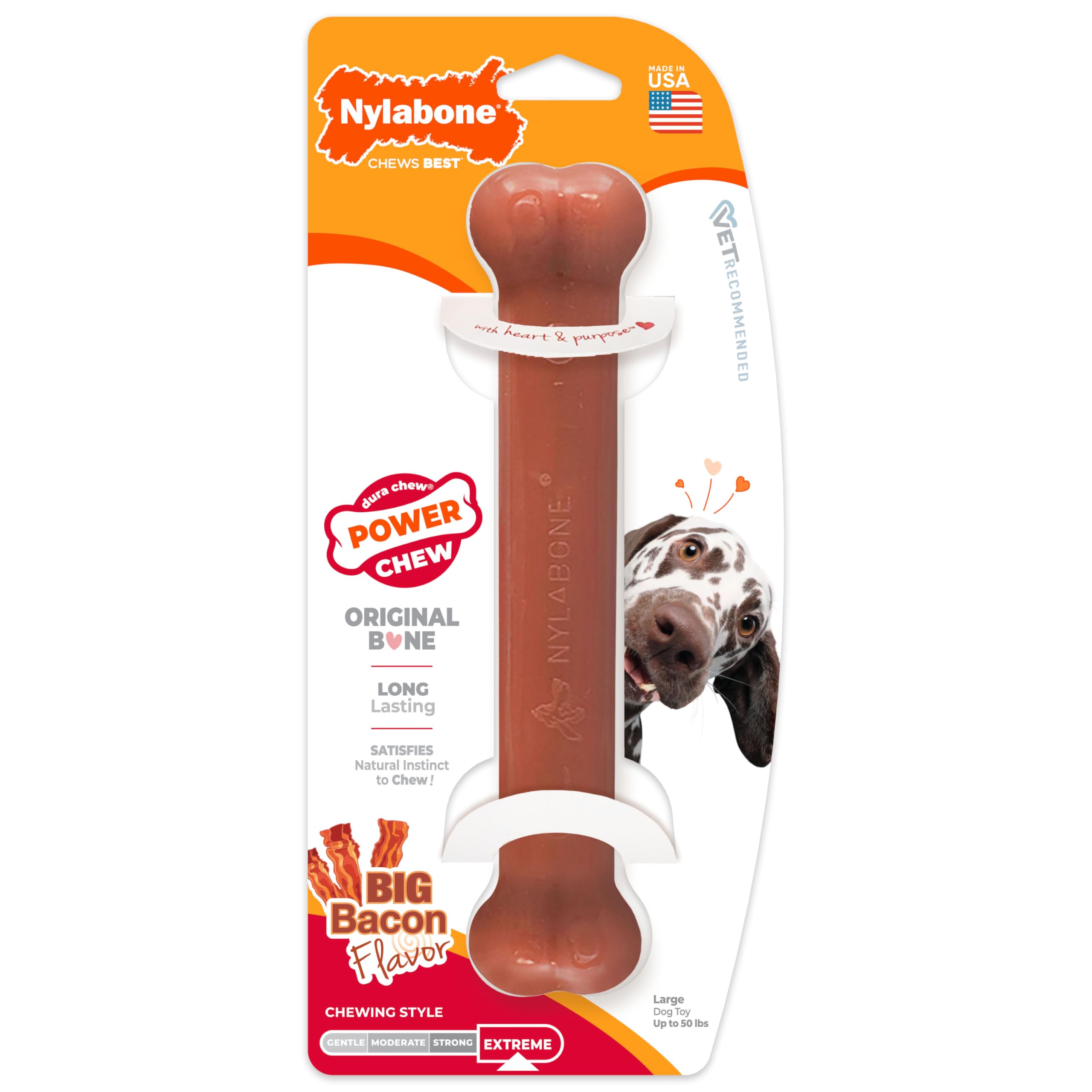 Nylabone Power Chew: sabor tocino infusionado para masticar.