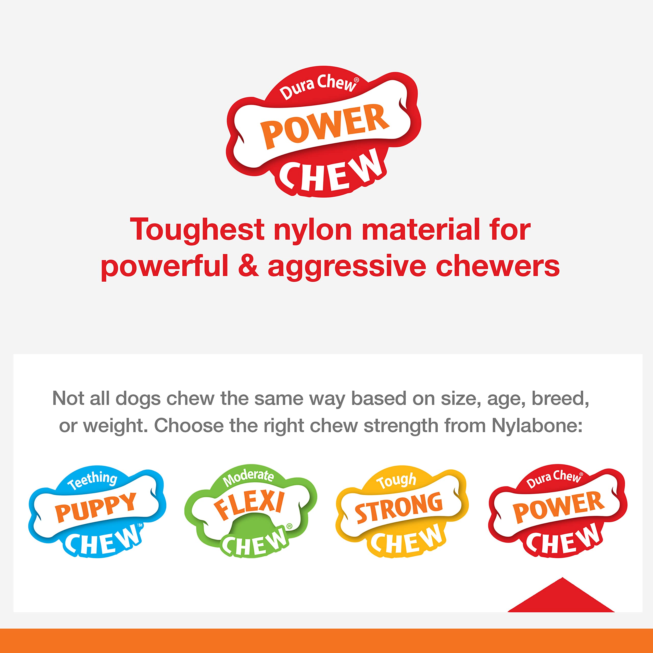 Nylabone Power Chew sabor tocino mantiene el interés durante el juego.