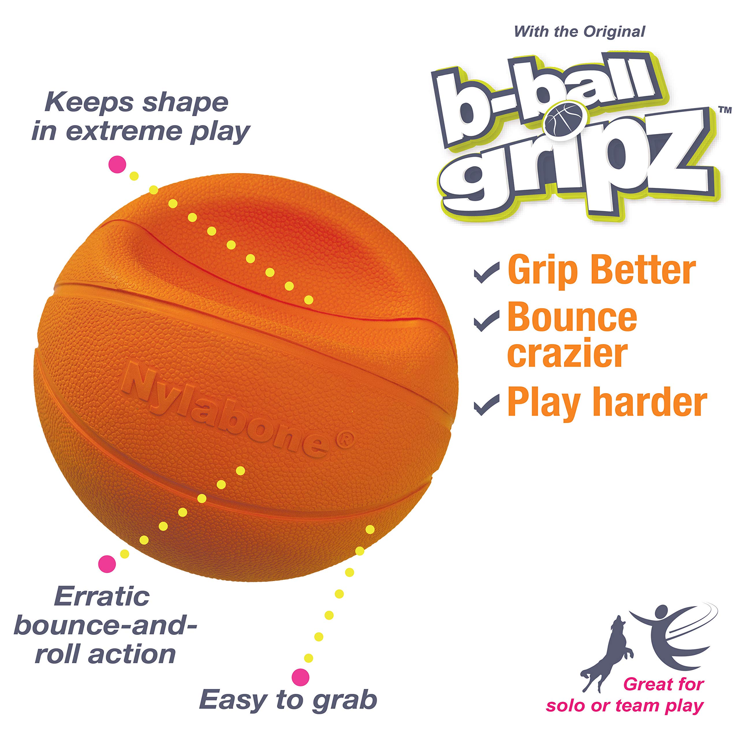 Nylabone Power Play Gripz, agarre indentado, facilita recoger y cargar durante el juego.