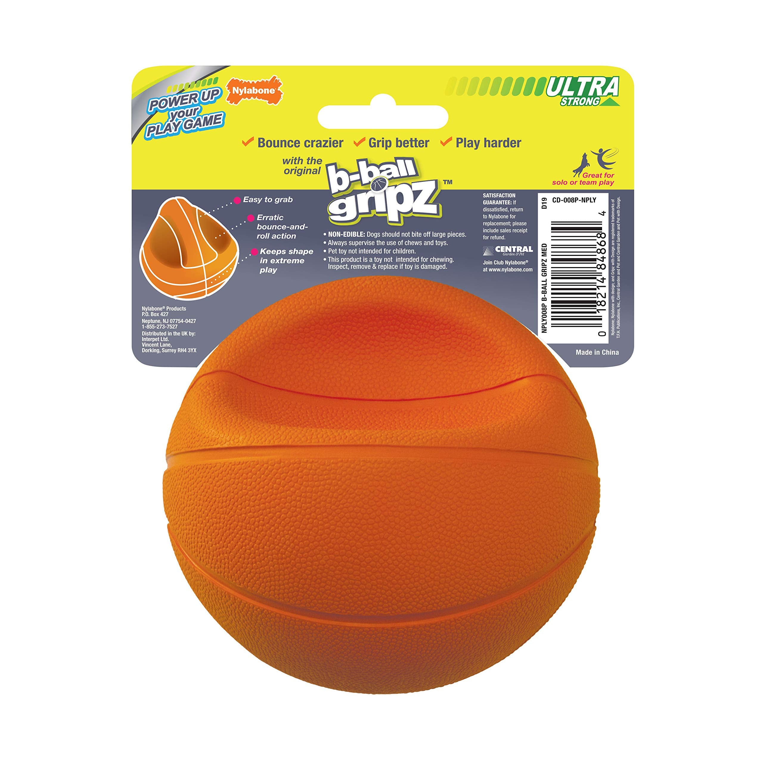 Nylabone Power Play Gripz, tamaño 4-5 pulgadas, cómodo para perros medianos.