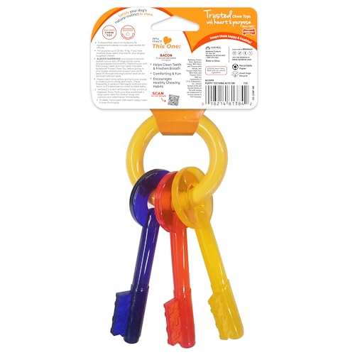 Nylabone Puppy Keys sabor tocino estimula juego y limpieza dental suave
