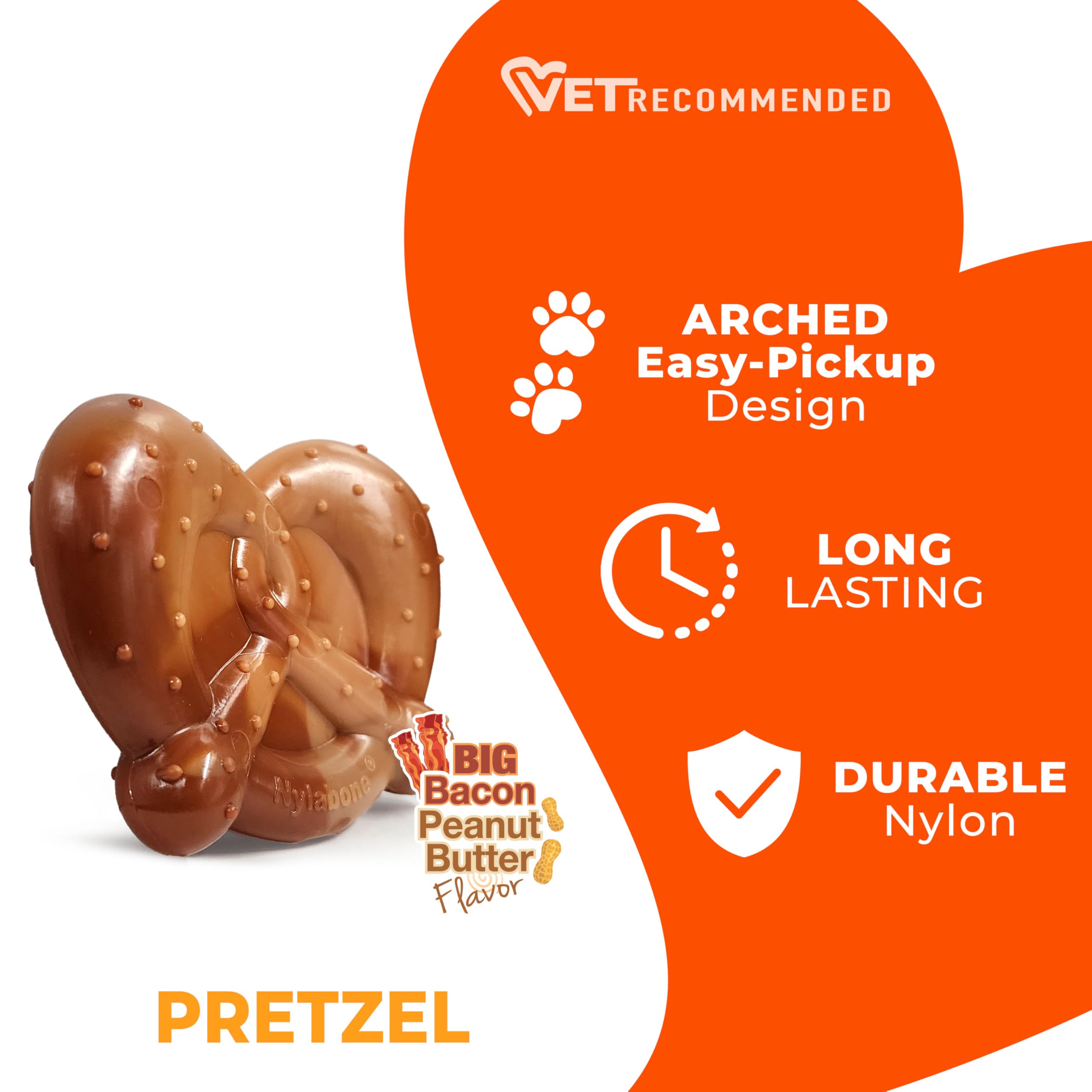Nylabone Pretzel Power Chew, sabor bacon y cacahuete, masticación prolongada.