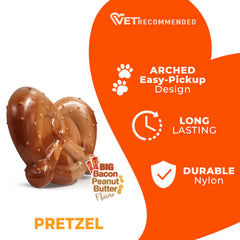 Nylabone Pretzel Power Chew, sabor bacon y cacahuete, masticación prolongada.