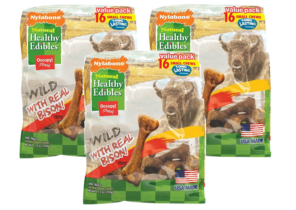Nylabone Healthy Edibles: bison salvaje para perros pequeños, masticación prolongada.