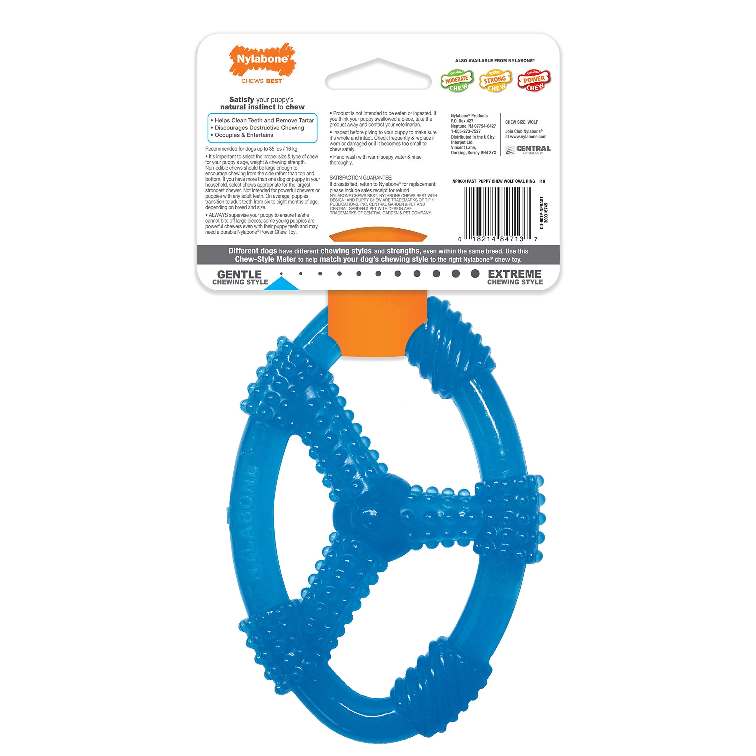 Nylabone Giro-Tira y Juega: color azul visible para sesiones de juego